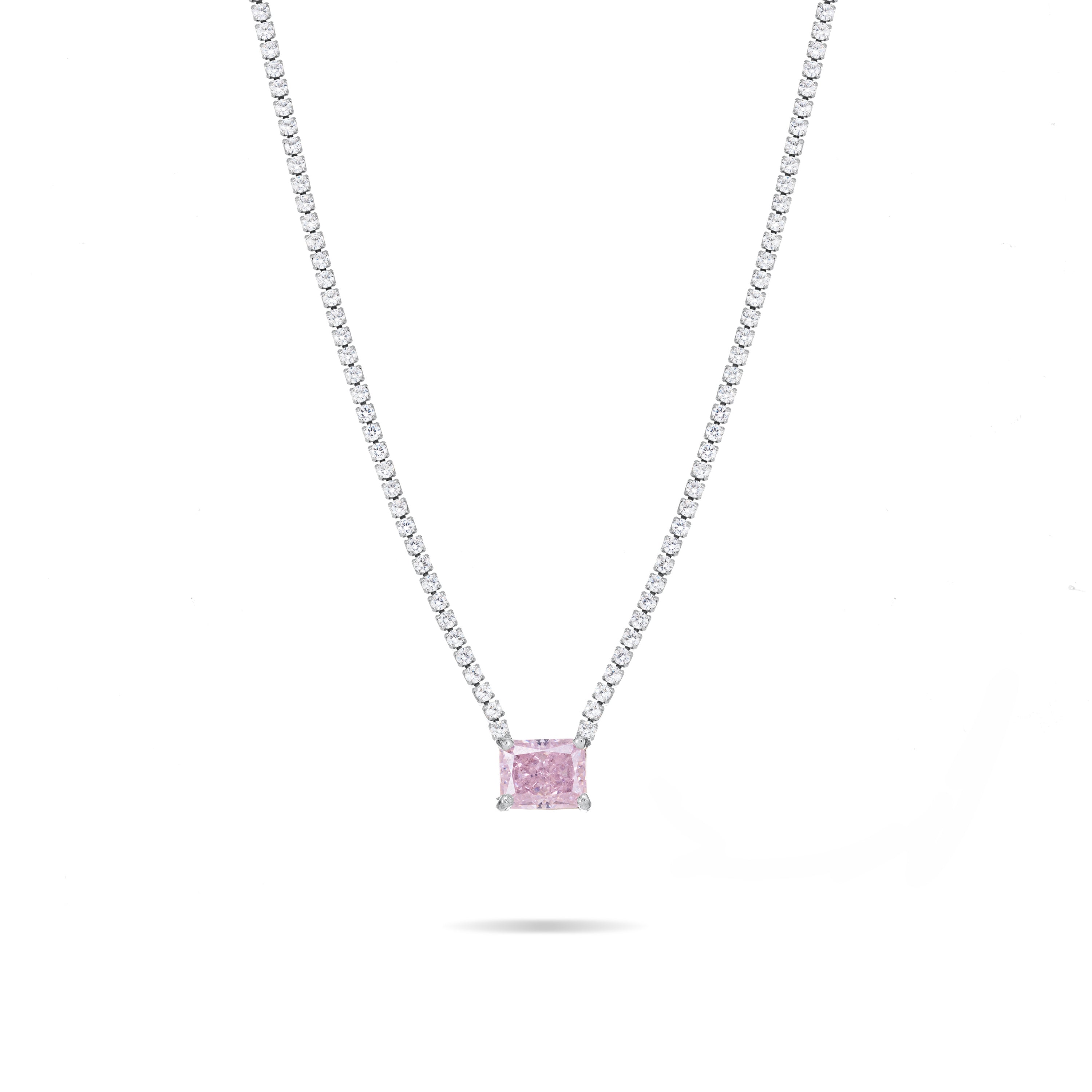 One Big Rectangle Tennis Choker - Silver Light Pink And White