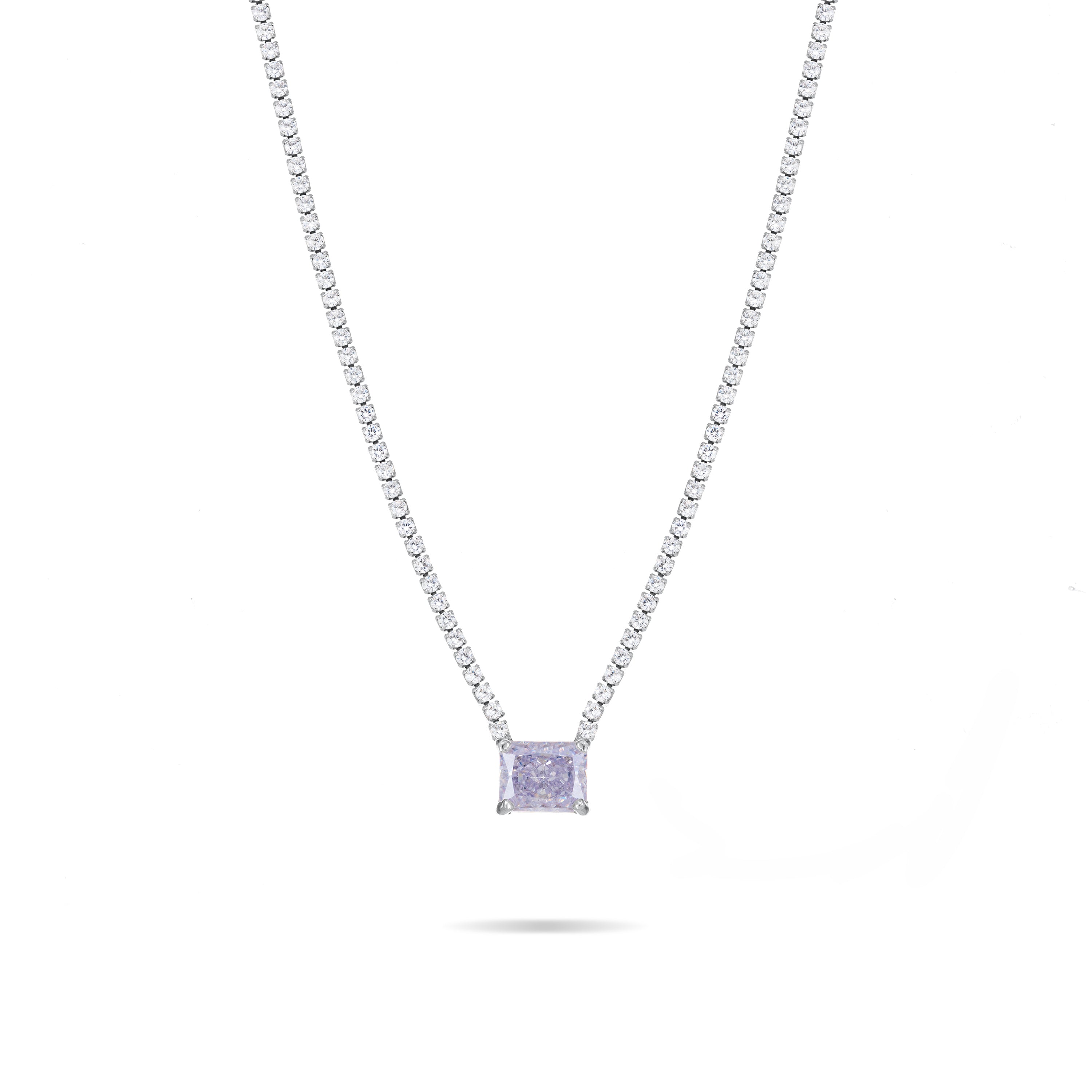 One Big Rectangle Tennis Choker - Silver White