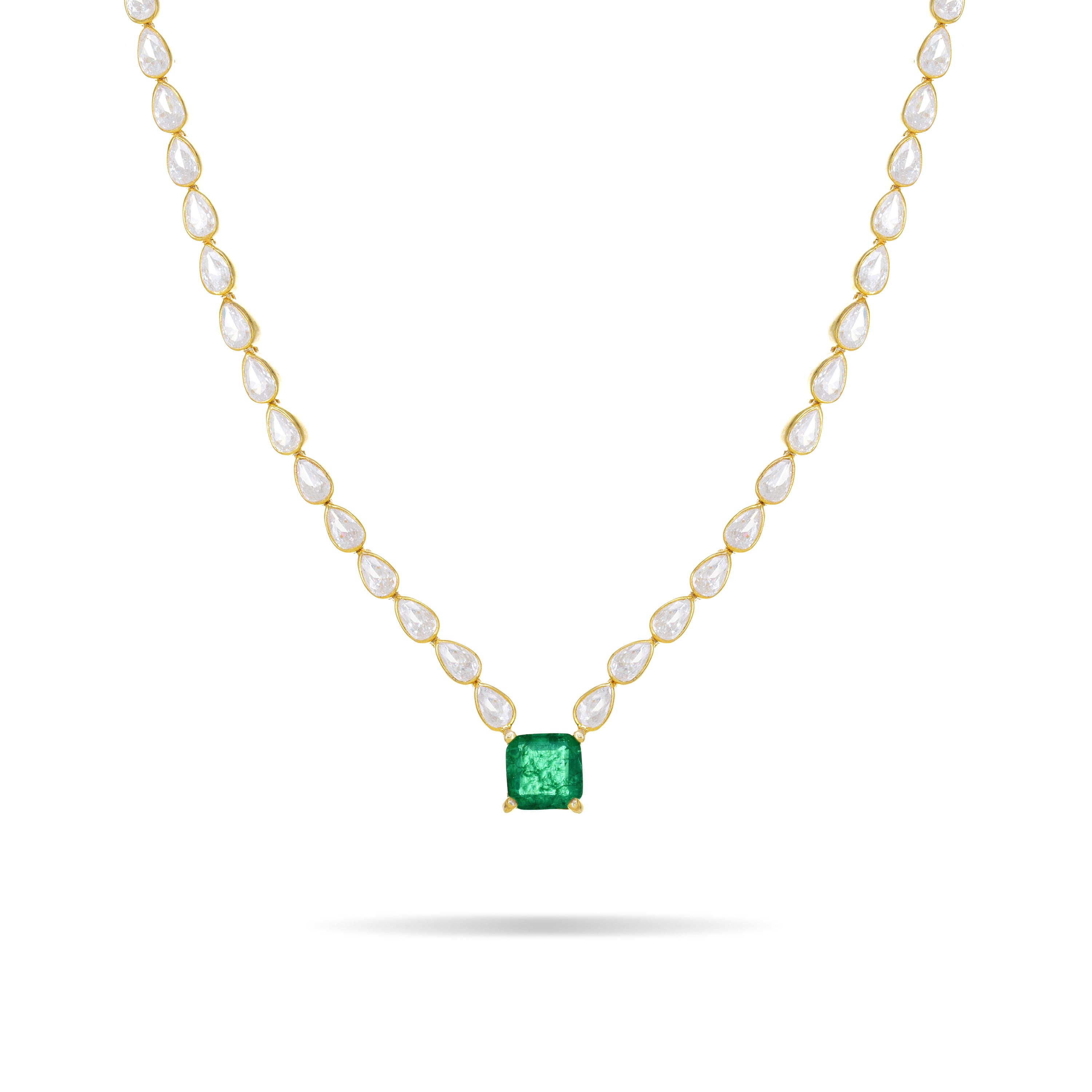 One Big Square Eternity Teardrop Choker - Gold Green And White