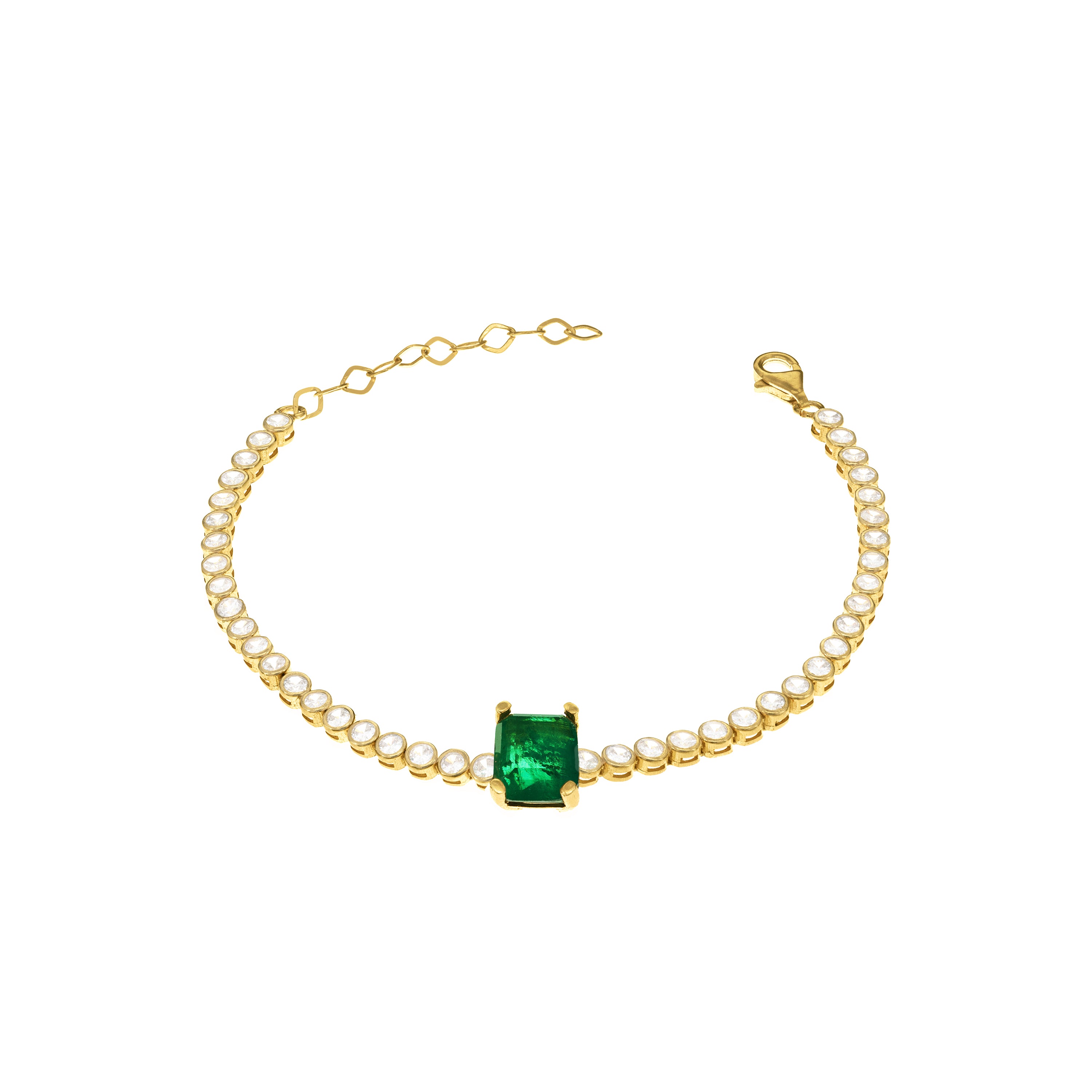 One Rectangle Round Bezel Tennis Bracelet - Gold