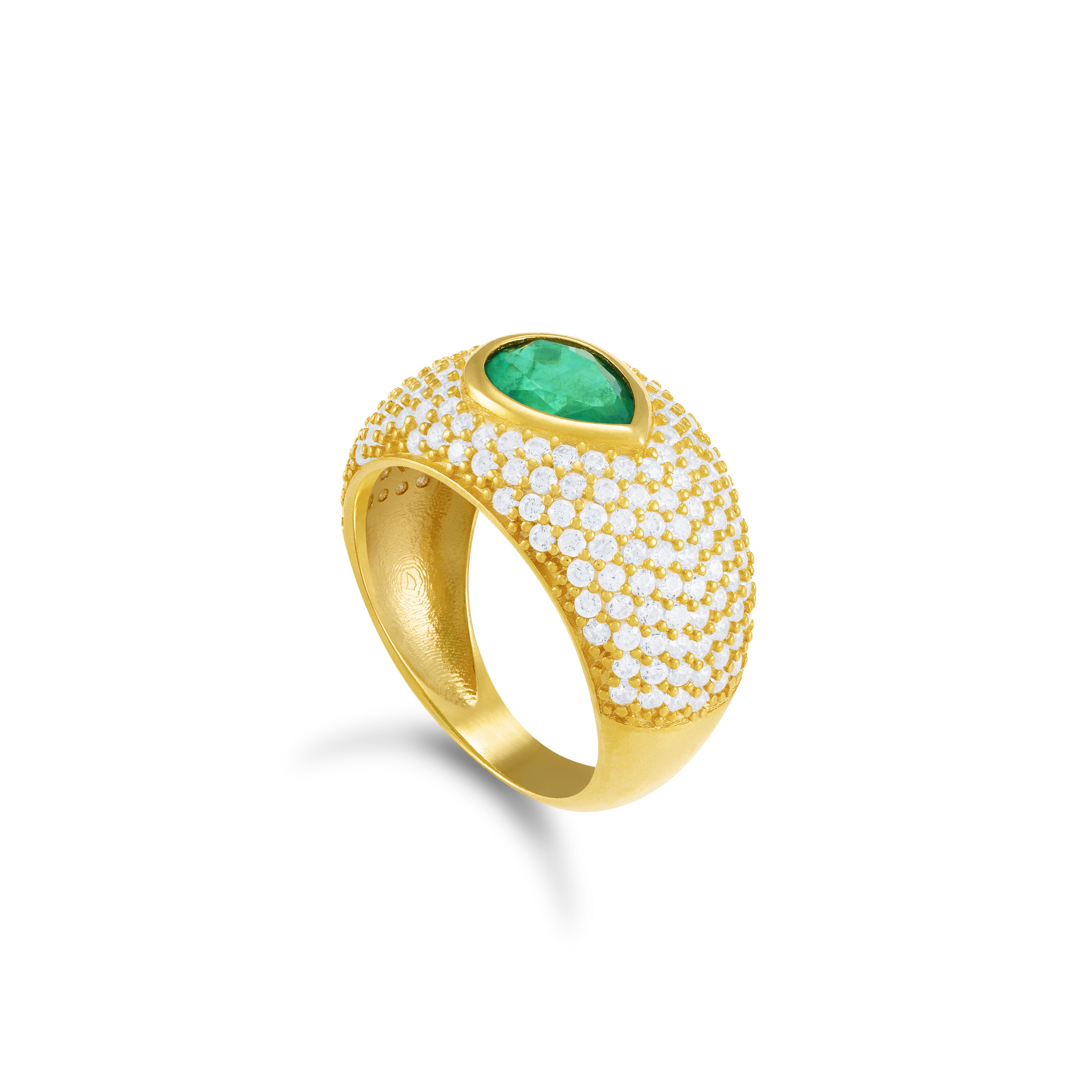 One Teardrop Pave Dome Ring - Gold Green And White