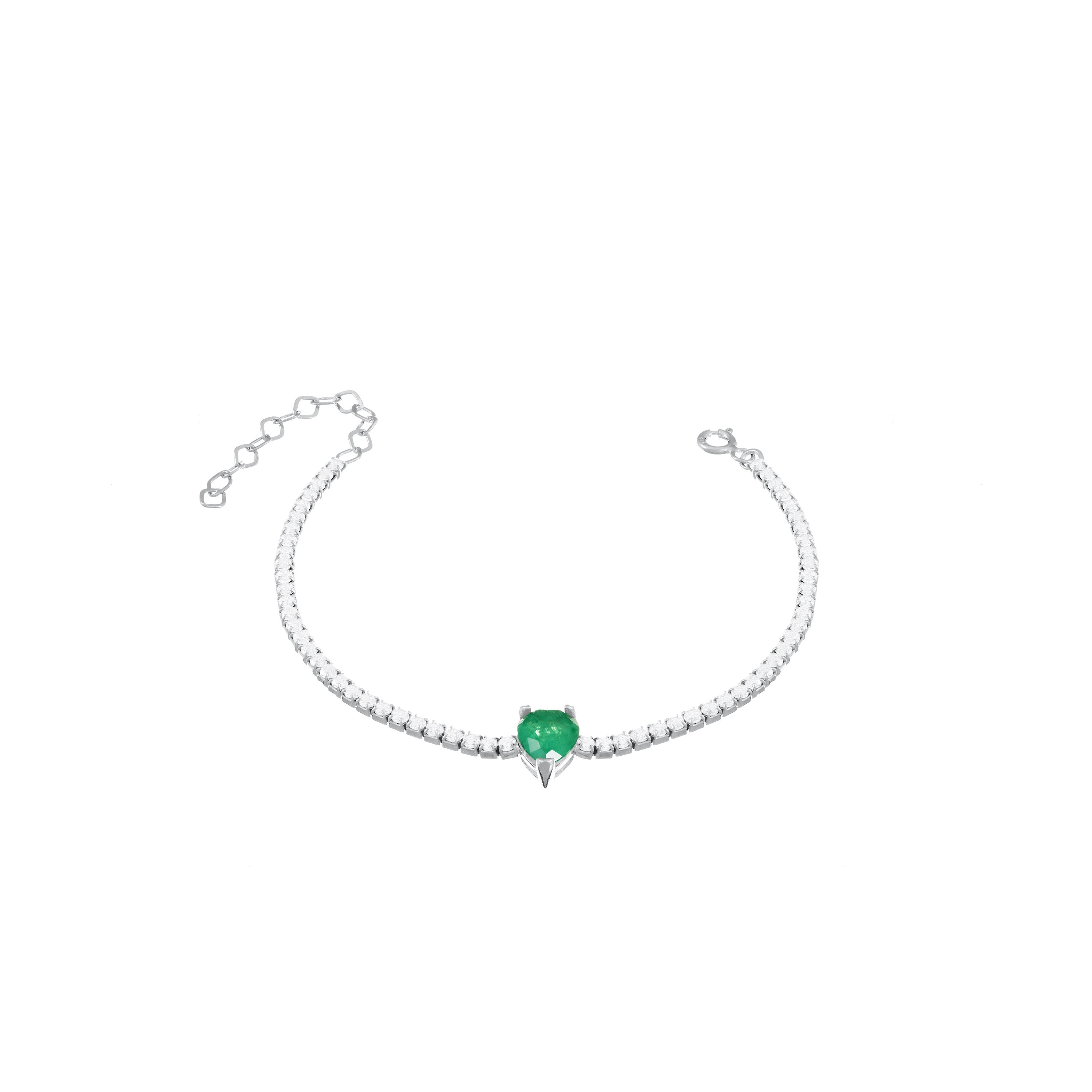One Teardrop Tennis Bracelet - Silver Green And White
