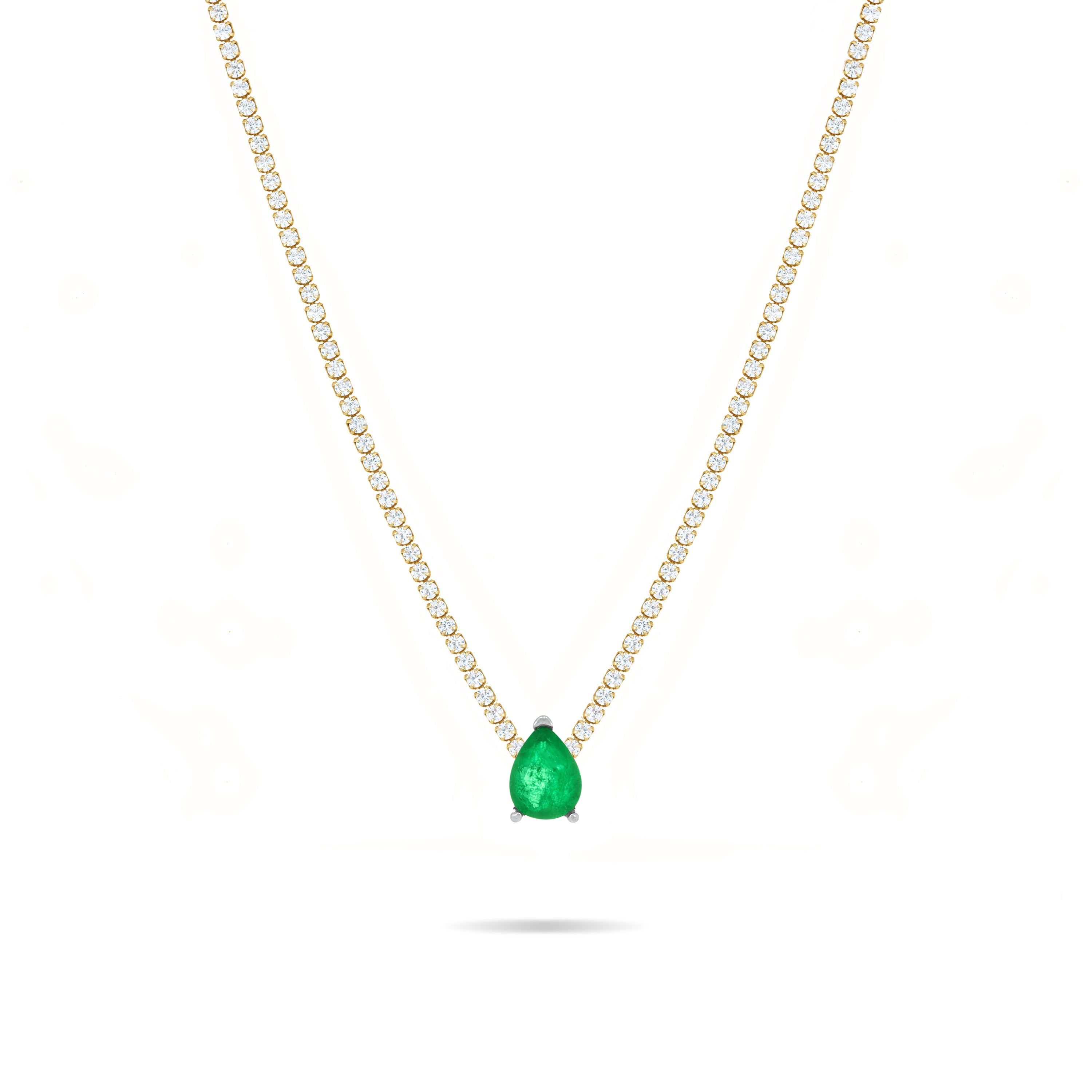 One Teardrop Tennis Choker - Gold Green Matt