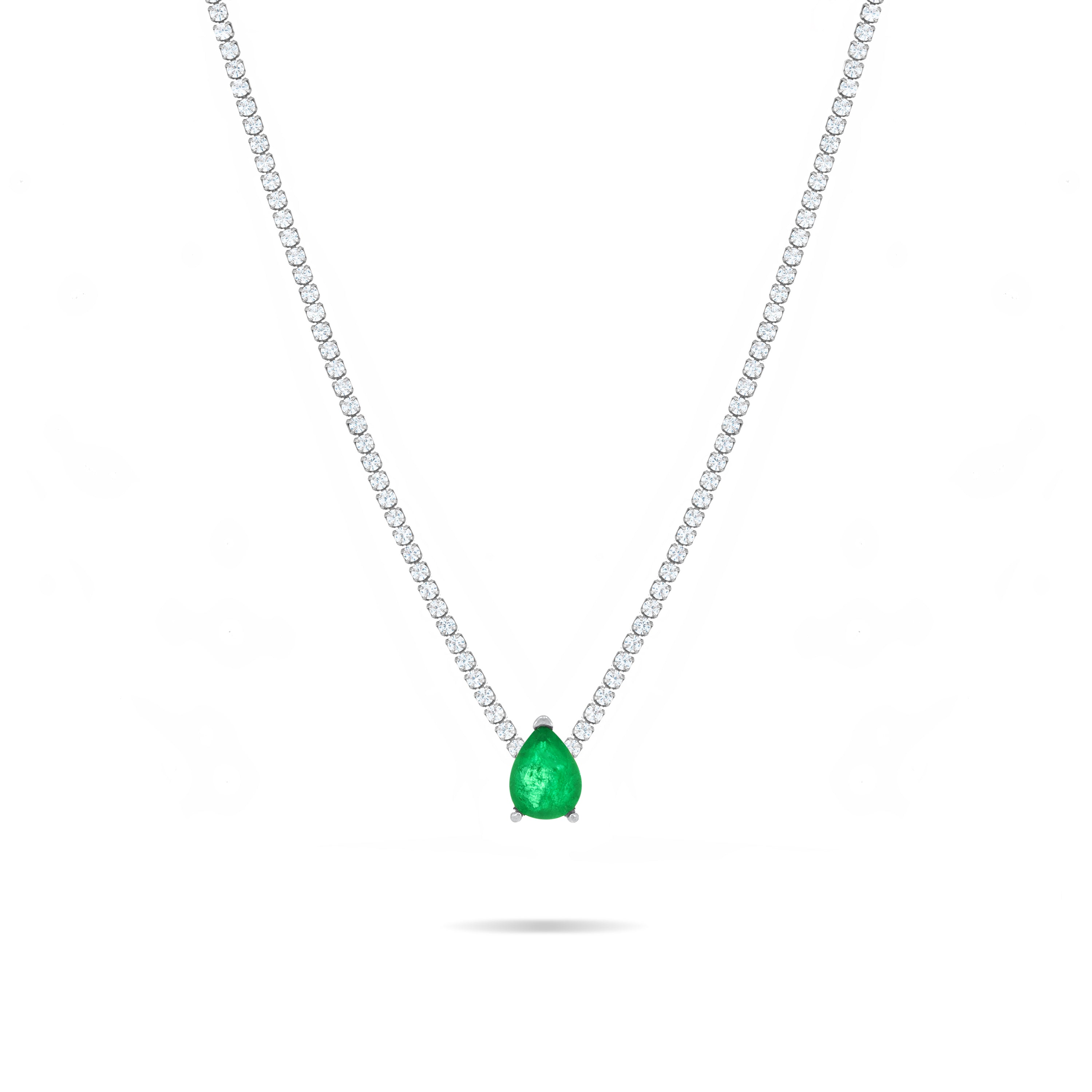 One Teardrop Tennis Choker - Silver Green Matt