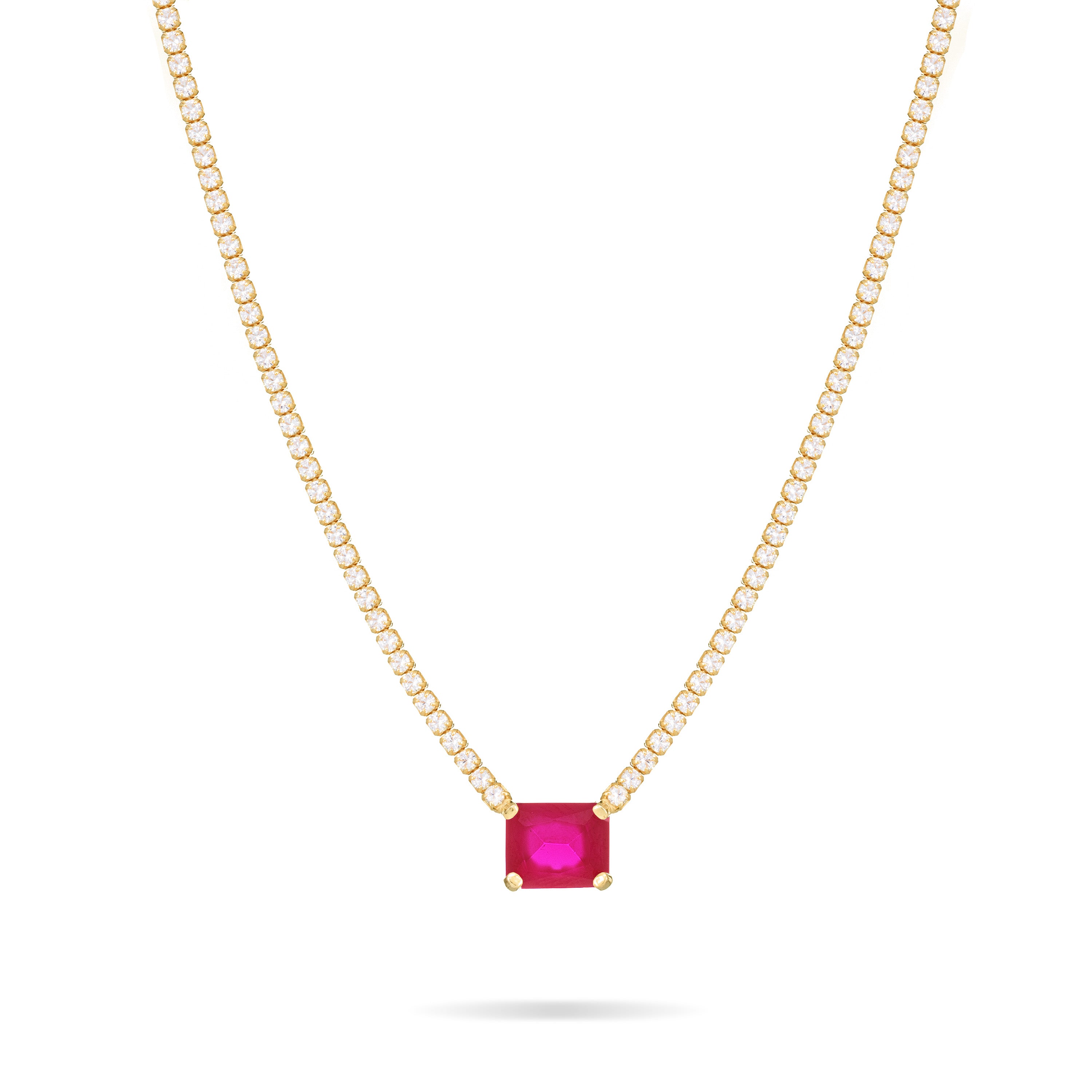 One Big Rectangle Tennis Choker - Gold Fuchsia Matt And White