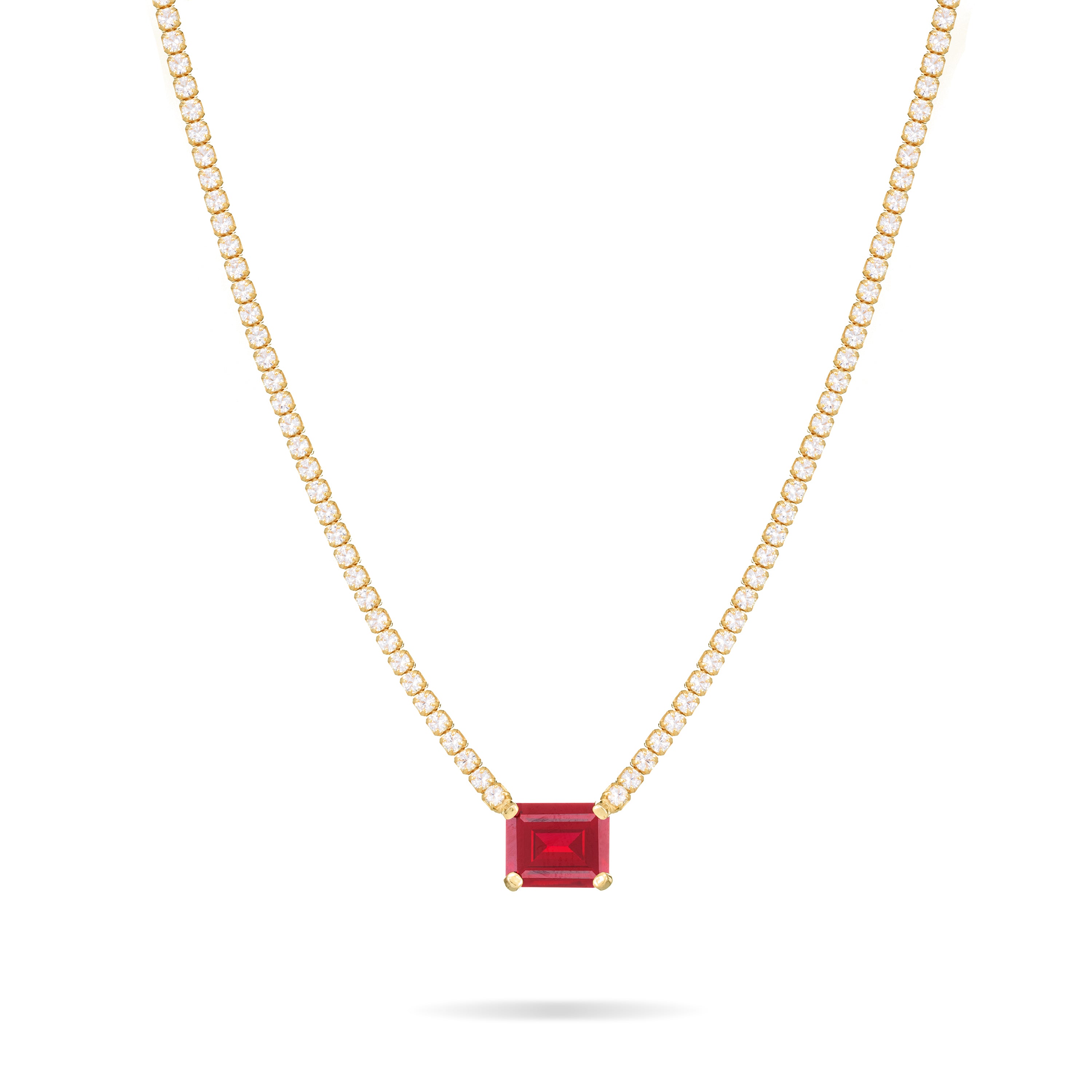 One Big Rectangle Tennis Choker - Gold Ruby CZ And White