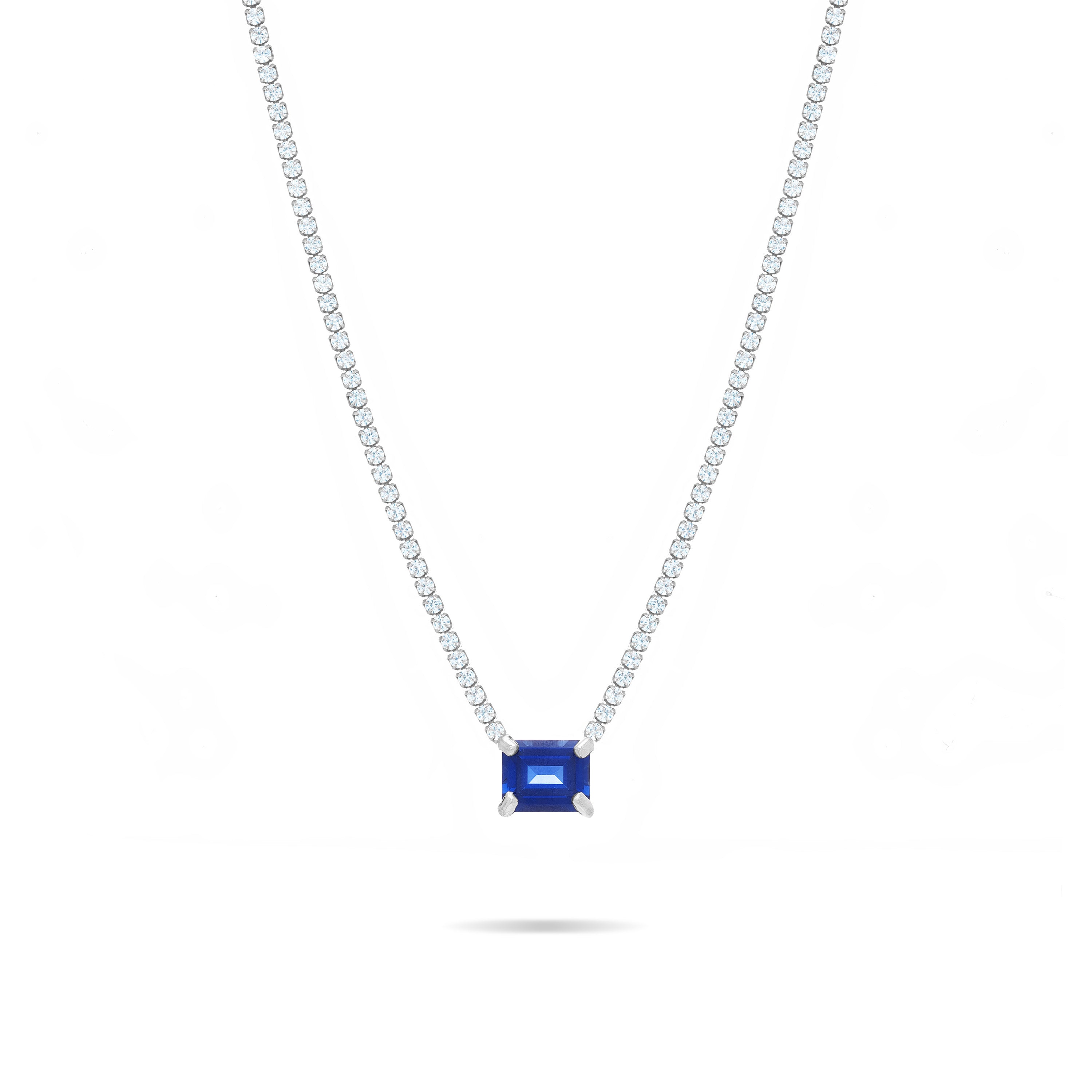 One Big Rectangle Tennis Choker - Silver Navy Blue And White