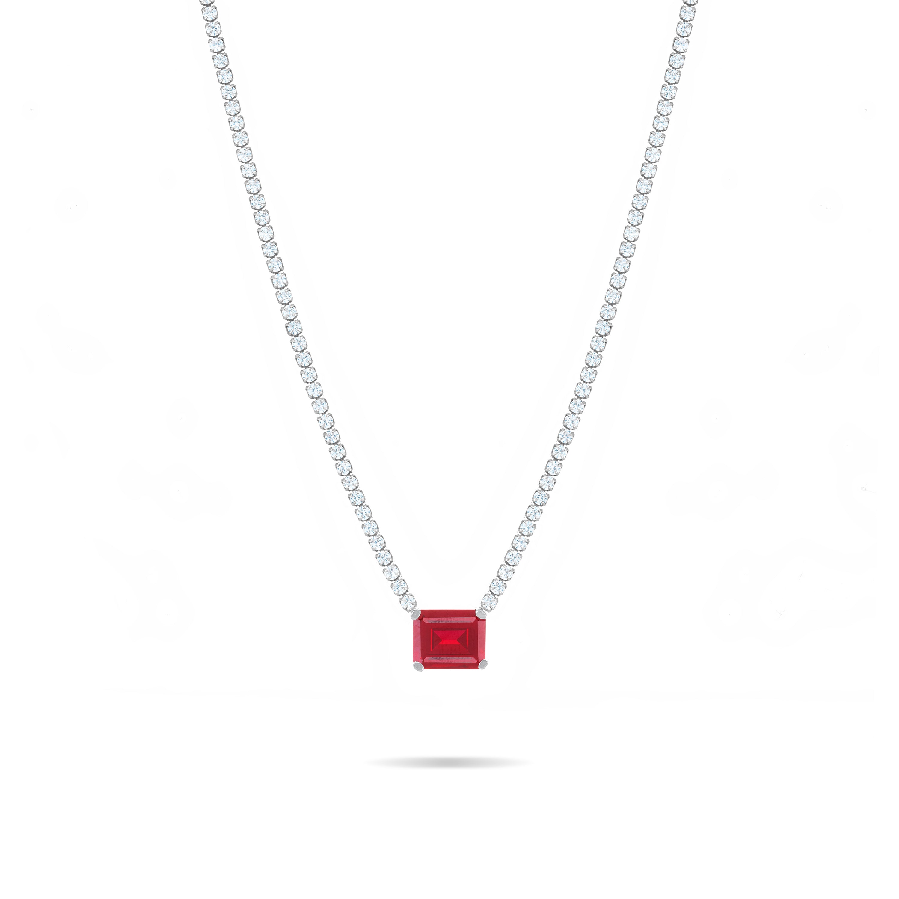 One Big Rectangle Tennis Choker - Silver Ruby CZ And White