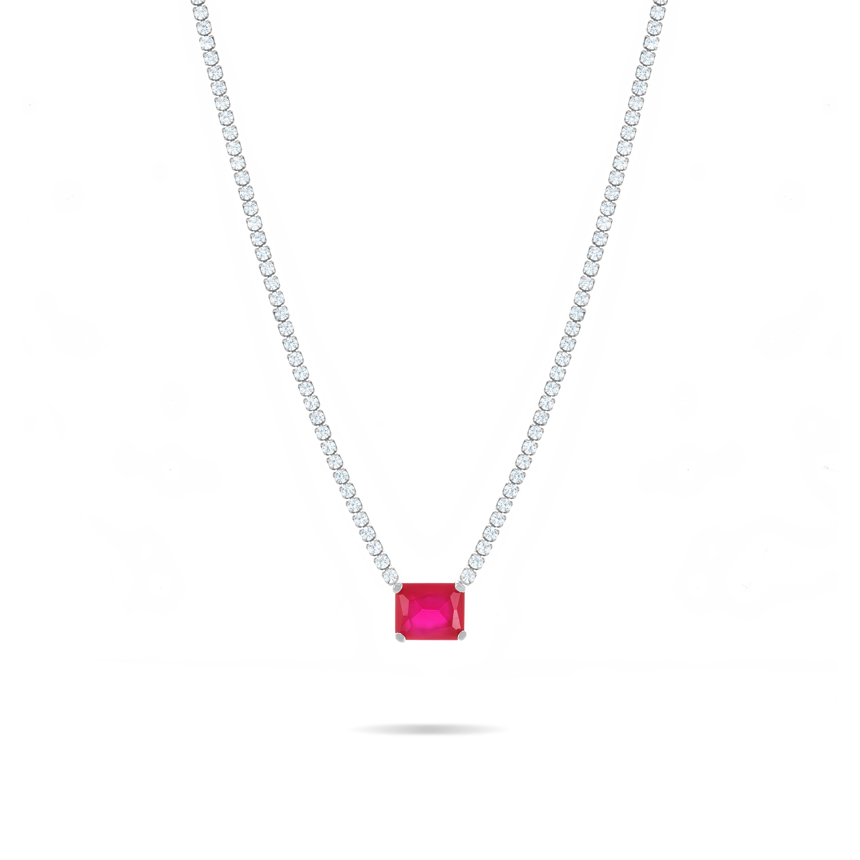 One Big Rectangle Tennis Choker - Silver Ruby Matt And White