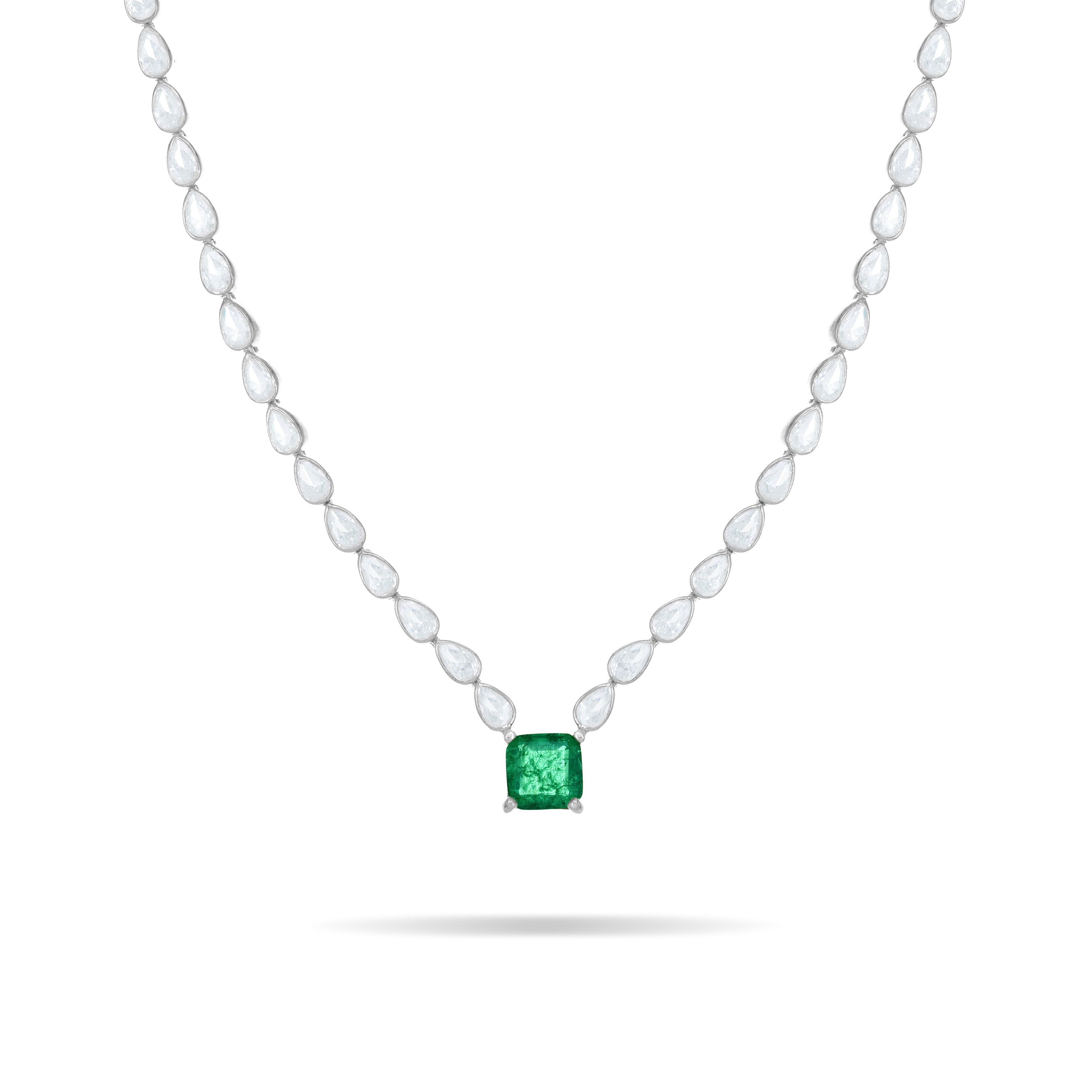 One Big Square Eternity Teardrop Choker - Silver Green And White