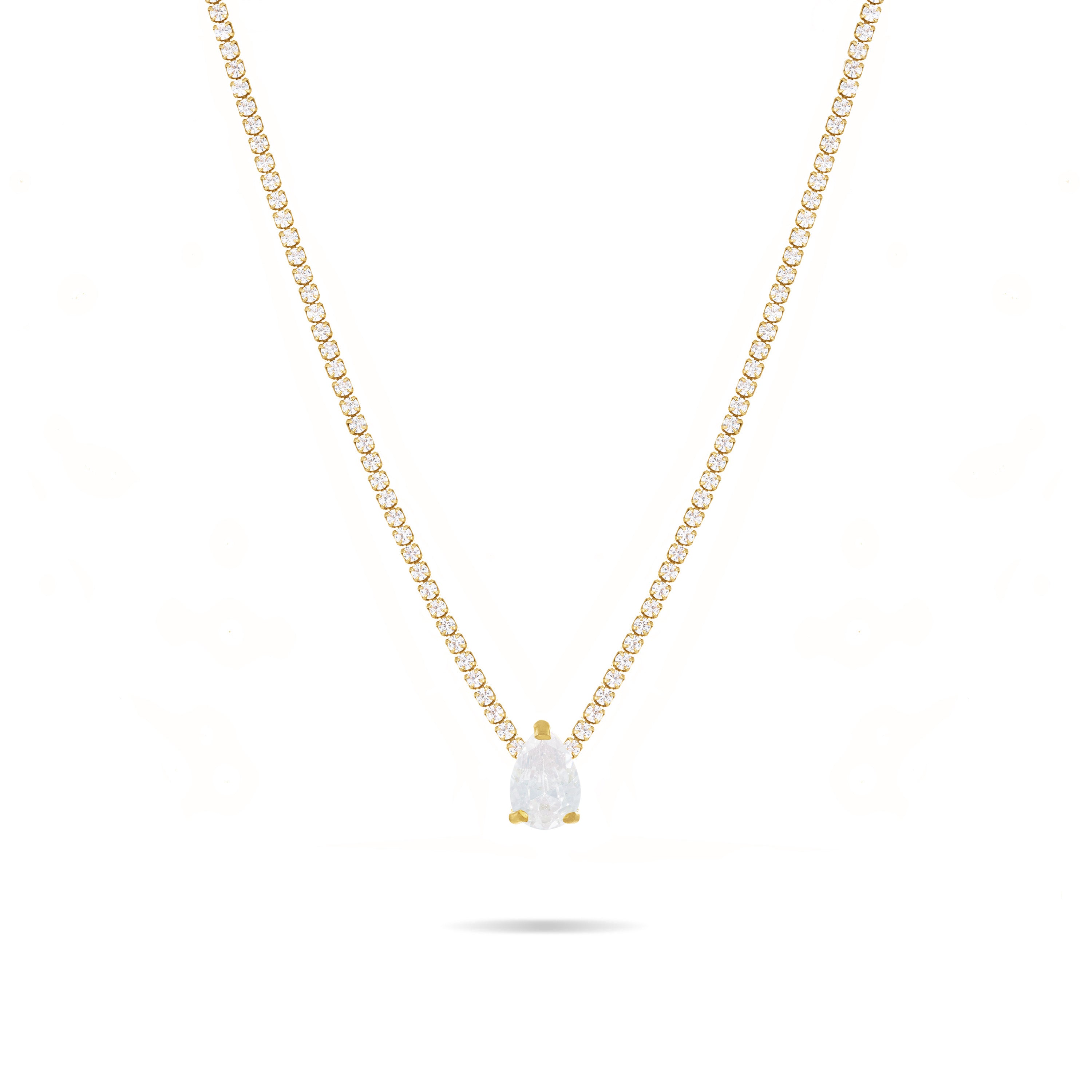 One Big Teardrop Tennis Choker - Gold White - Small teardrop
