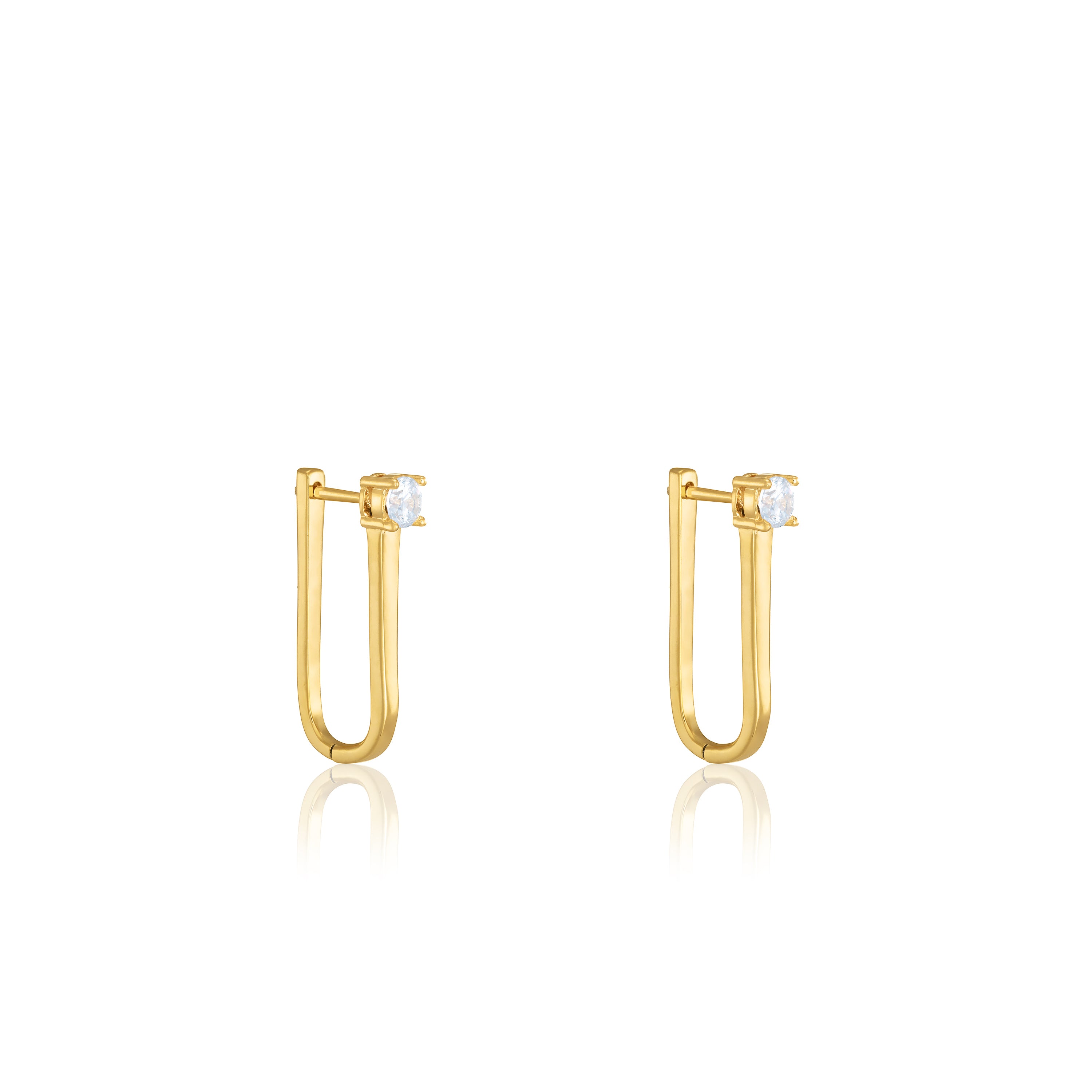 One Dot Cz Paperclip Hoop Earrings - Gold White