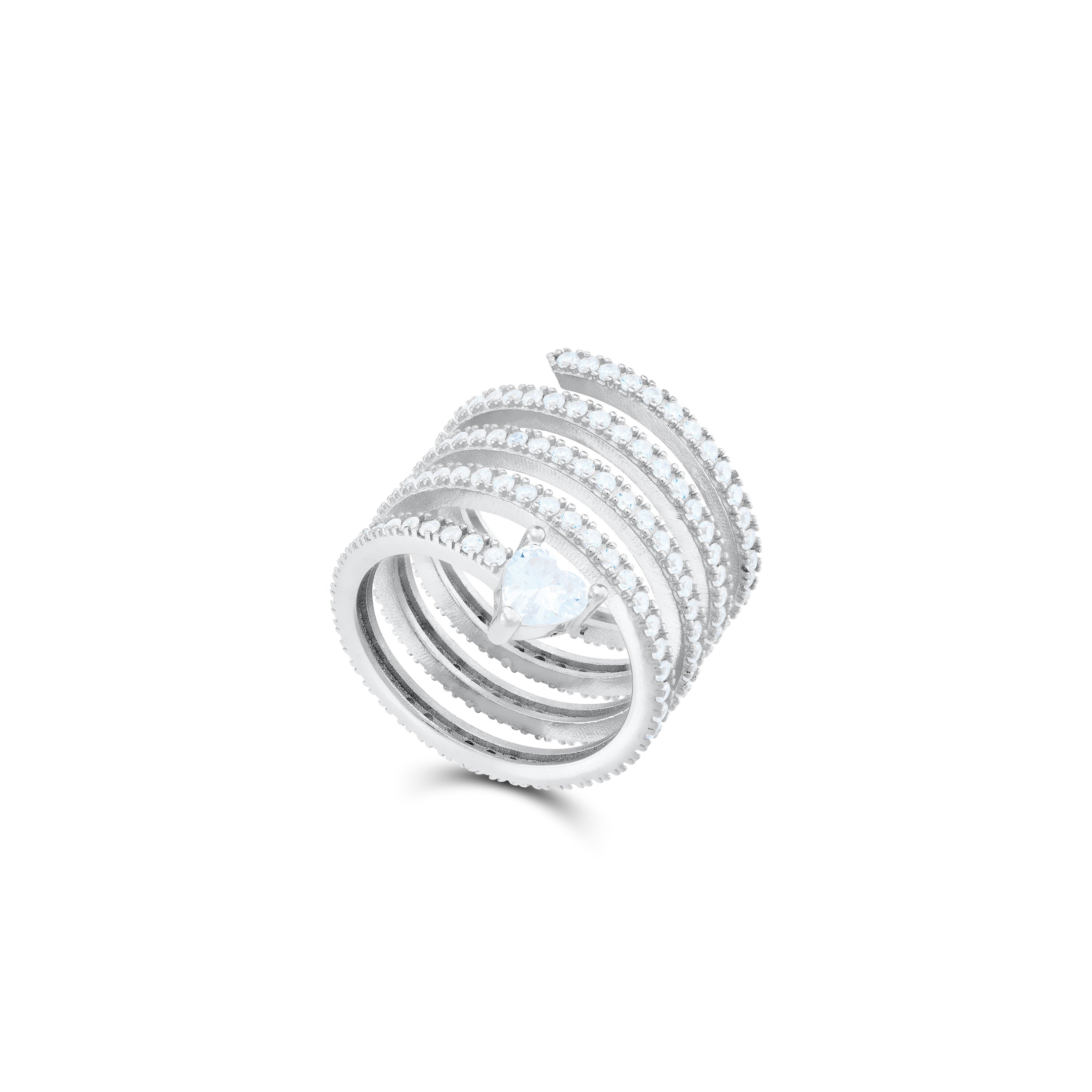 One Heart Cubic Zirconia Spiral Ring - Silver White