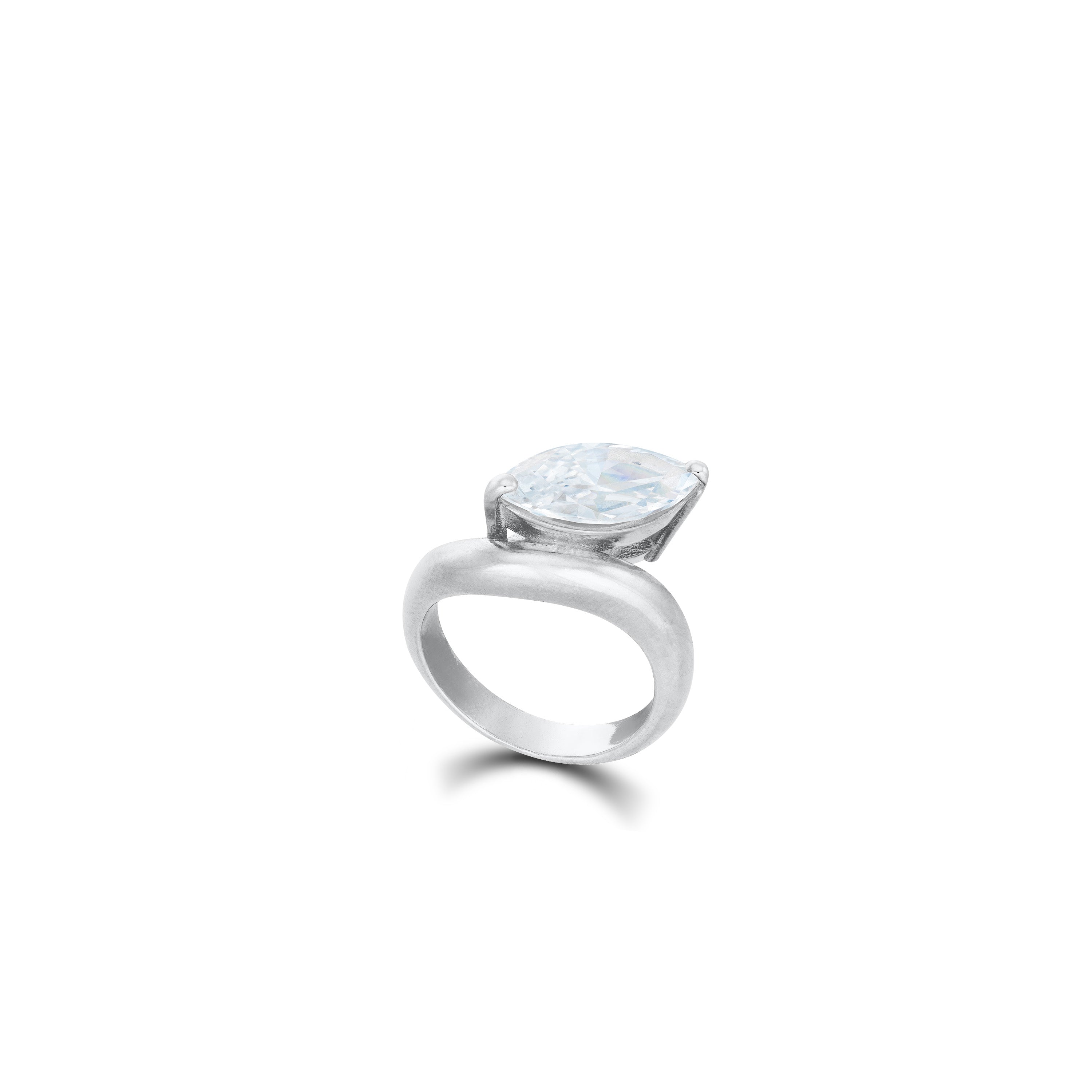 One Marquise Wavy Pinky Ring - Silver White
