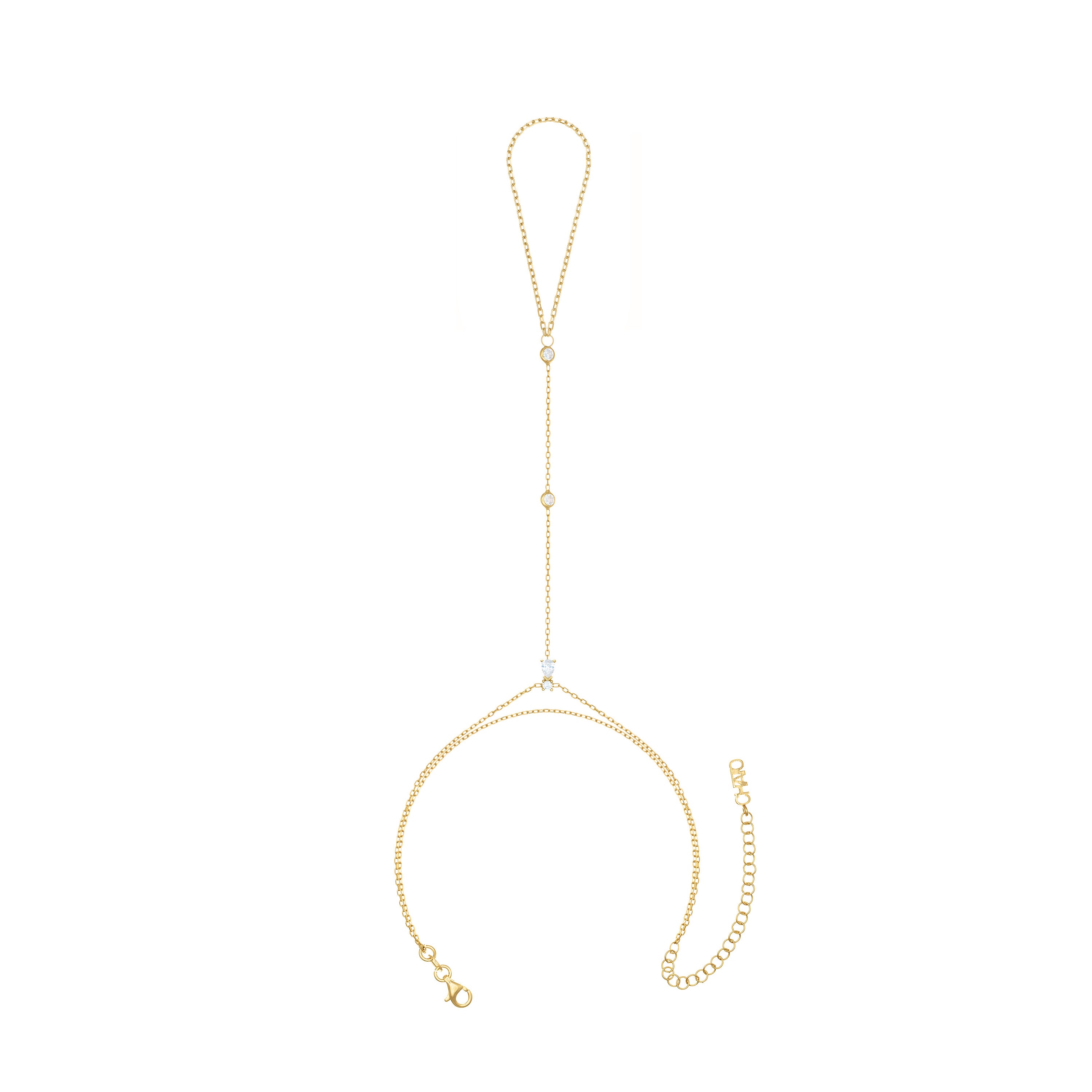 One Teardrop And Cubic Zirconia Bezel Hand Bracelet - Gold White