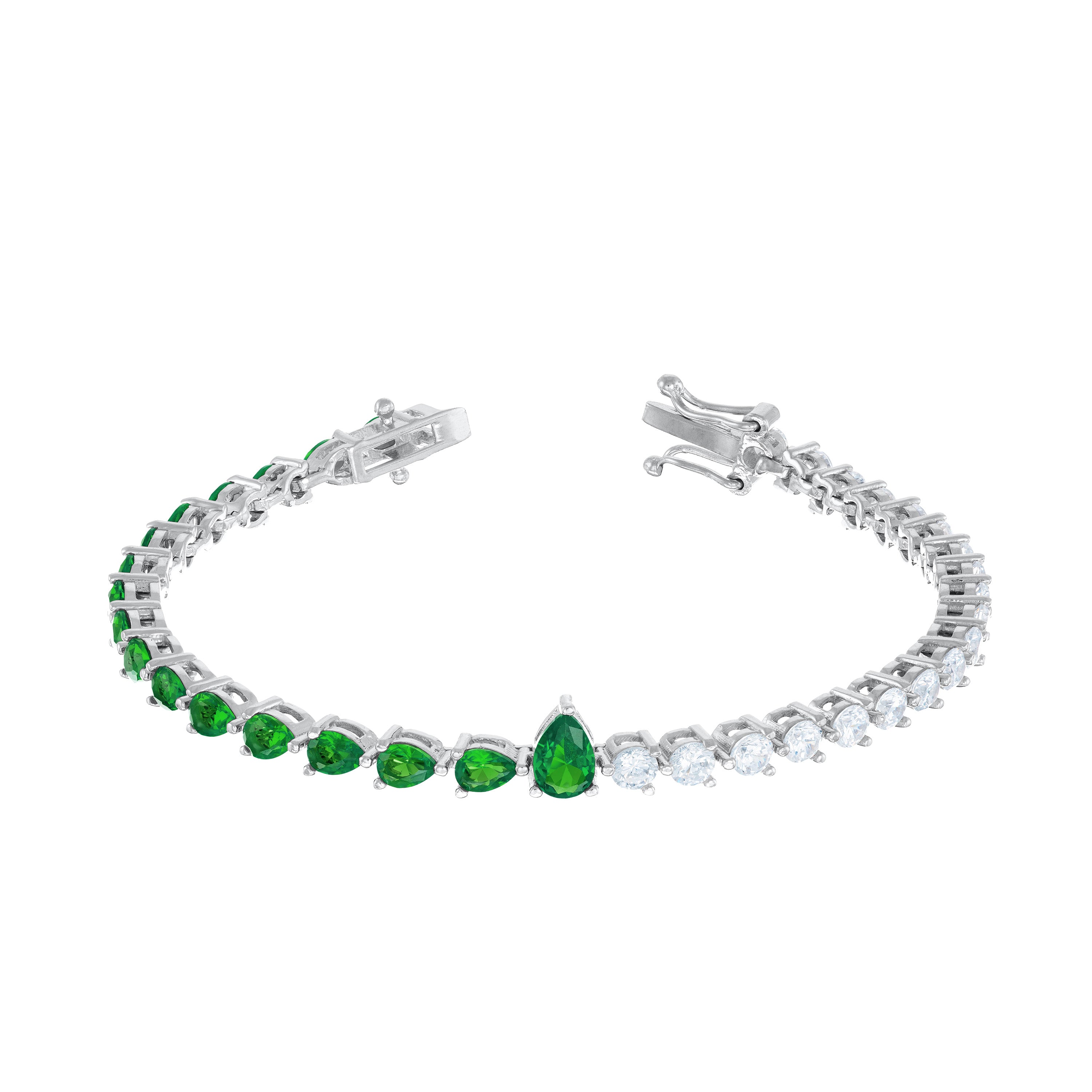One Teardrop Half Cz Half Teardrop Eternity Bracelet - Green And White