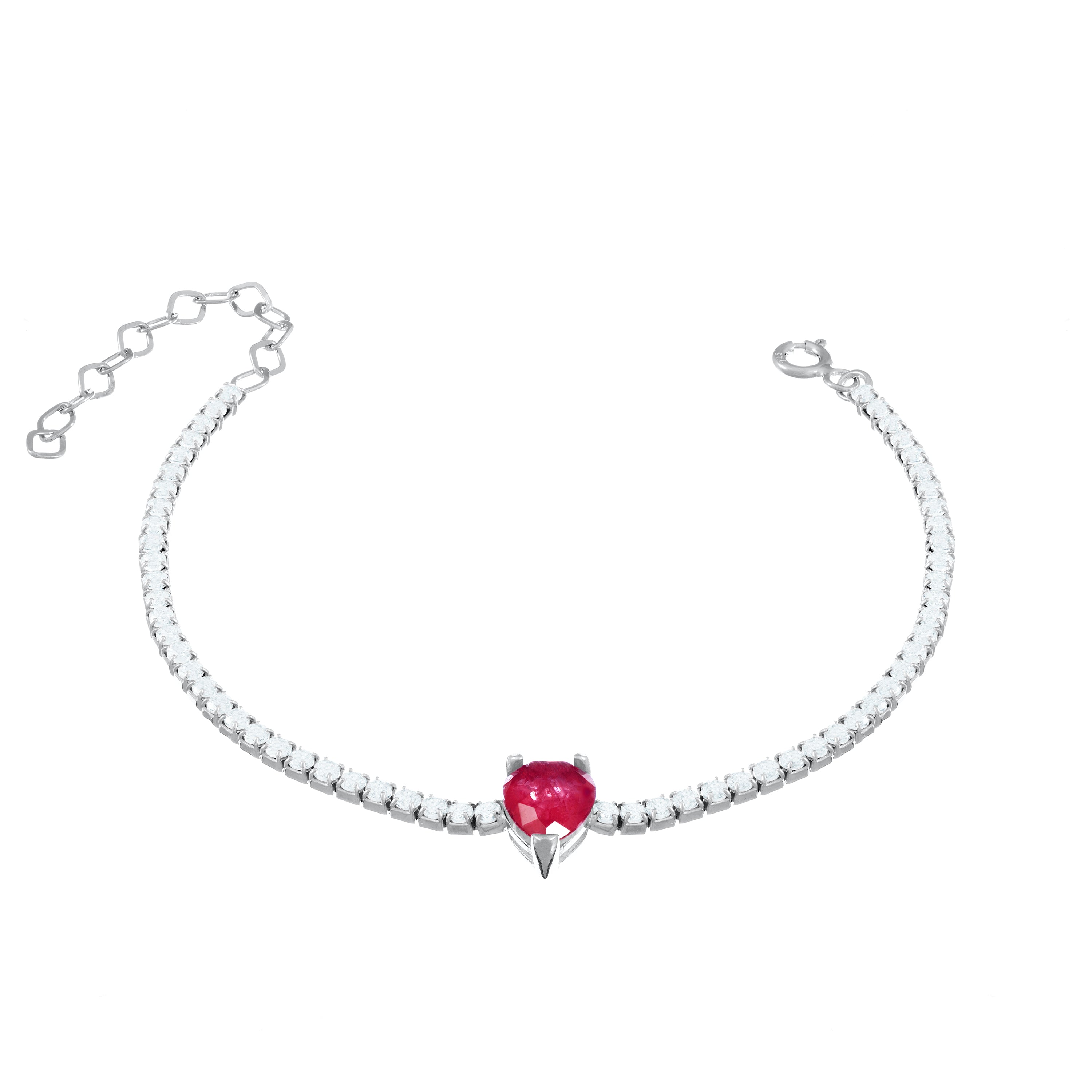 One Teardrop Tennis Bracelet - Silver Ruby Matt And White