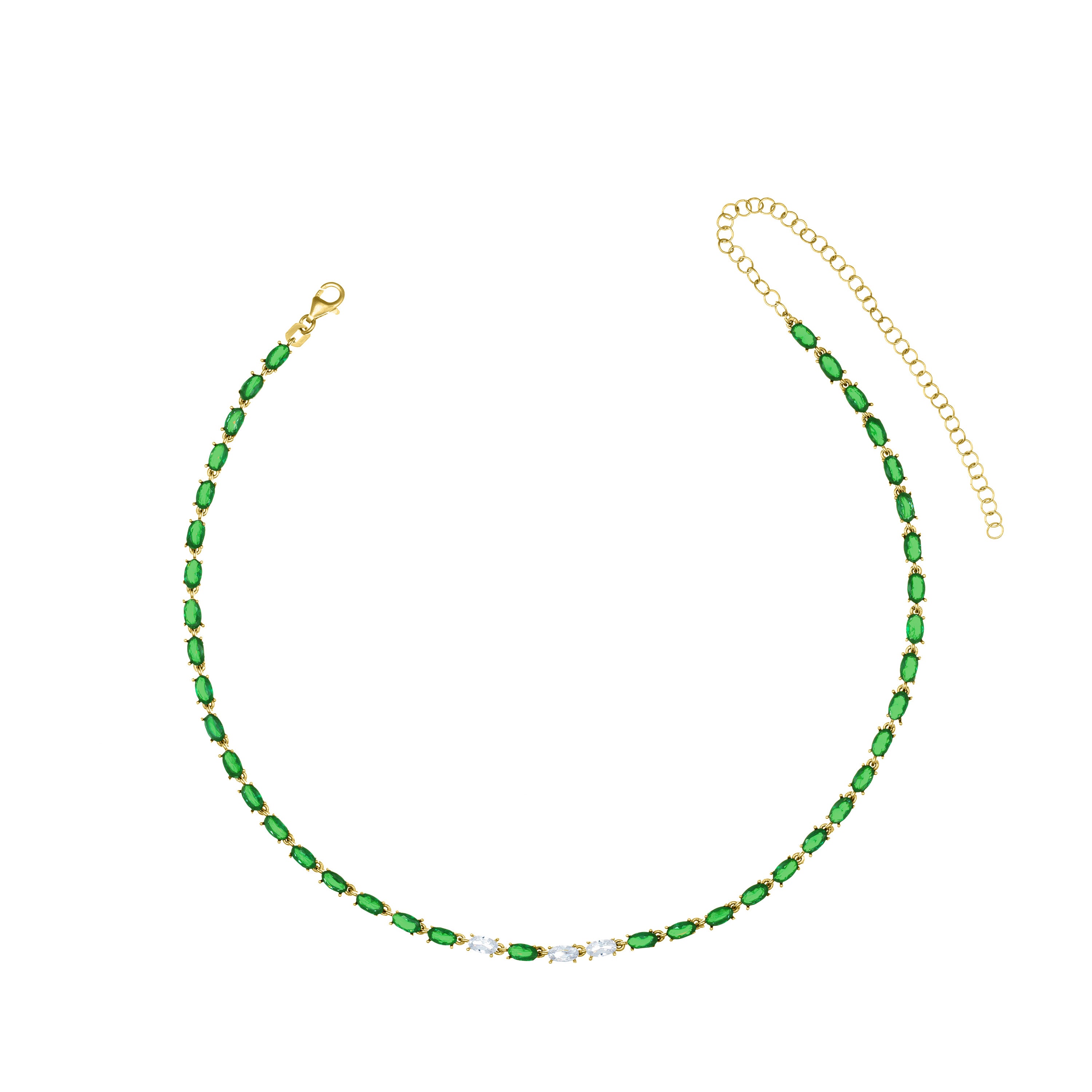 Oval Eternity Choker - Gold Green And White