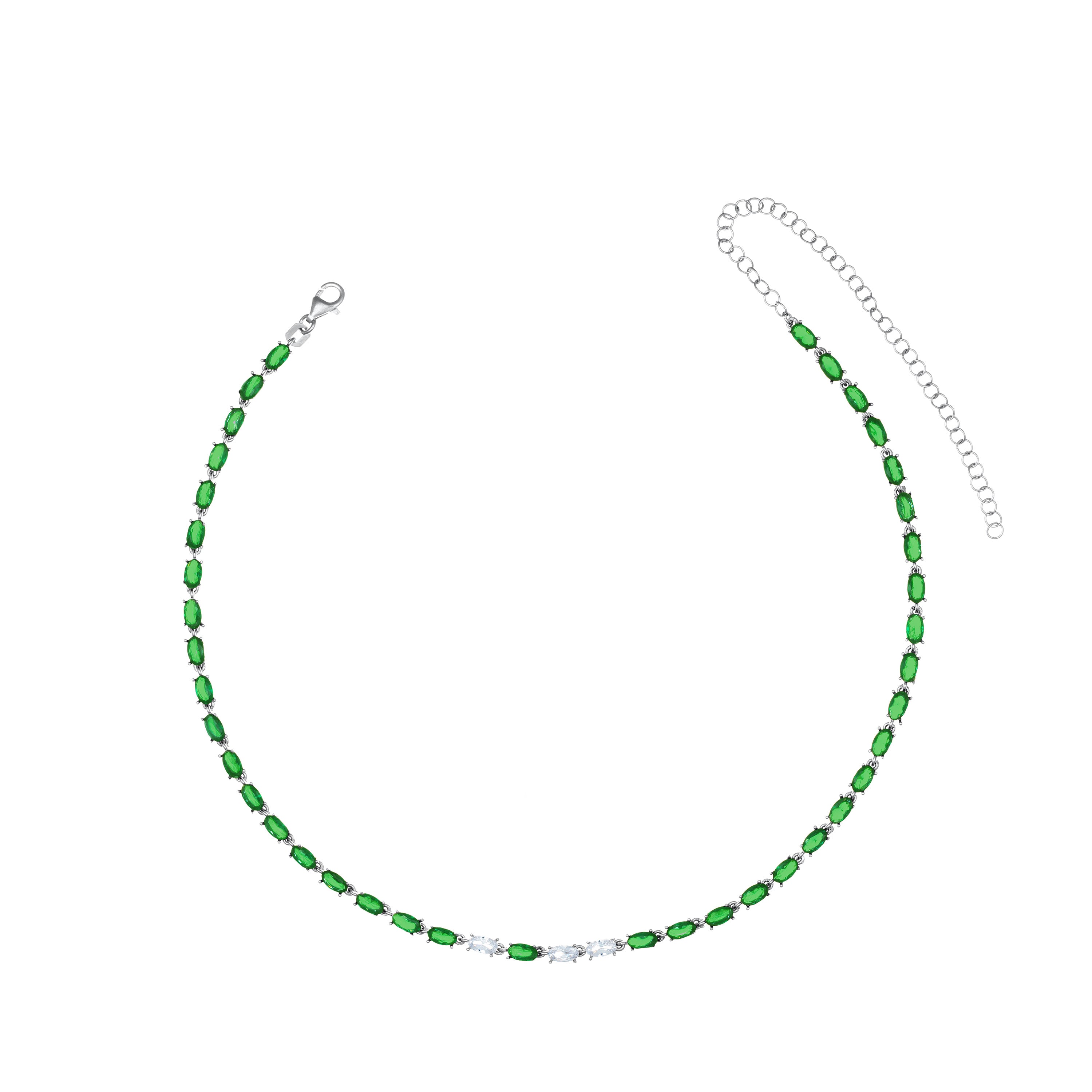 Oval Eternity Choker - Silver Green And White