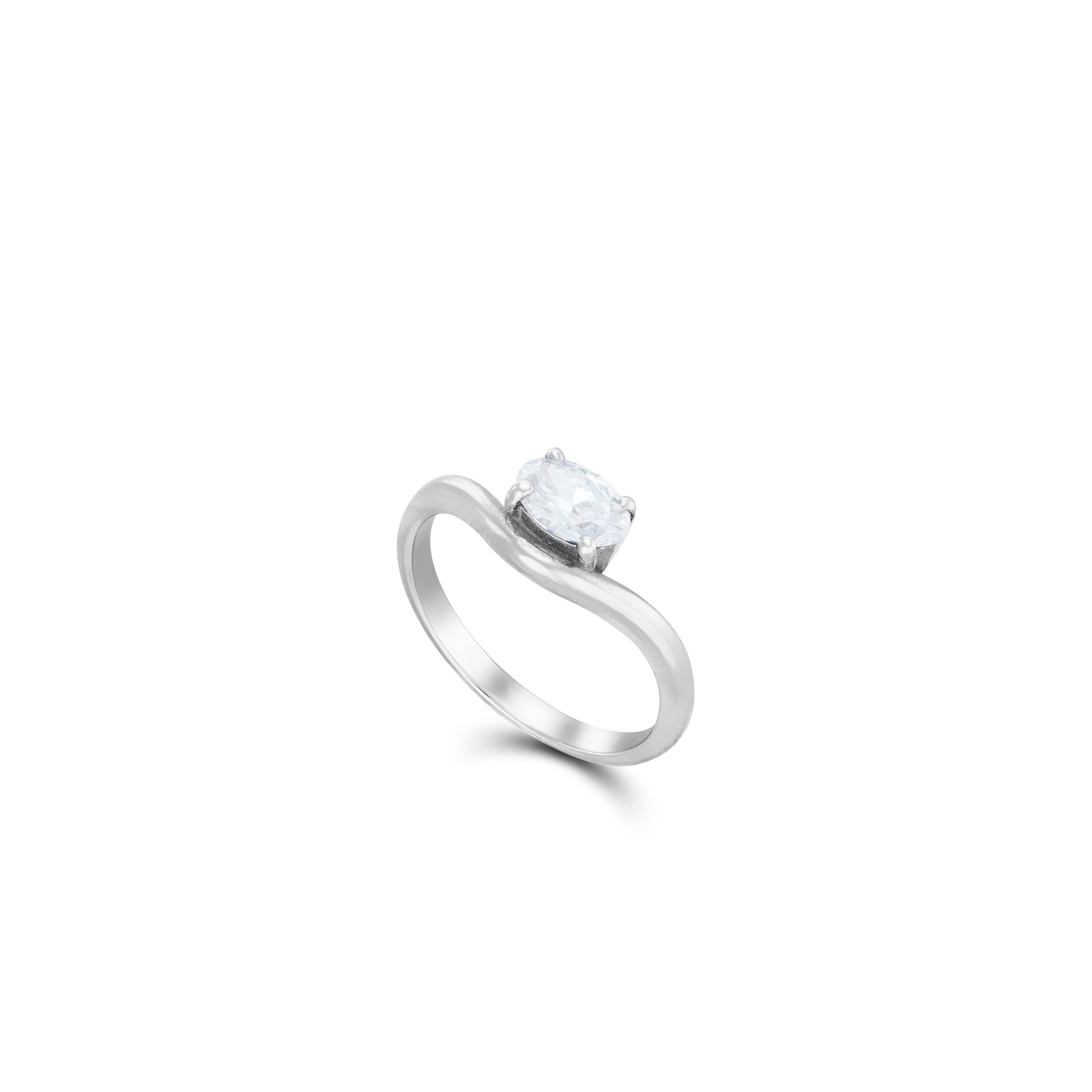 Oval Cubic Zirconia Wavy Pinky Ring - Silver White