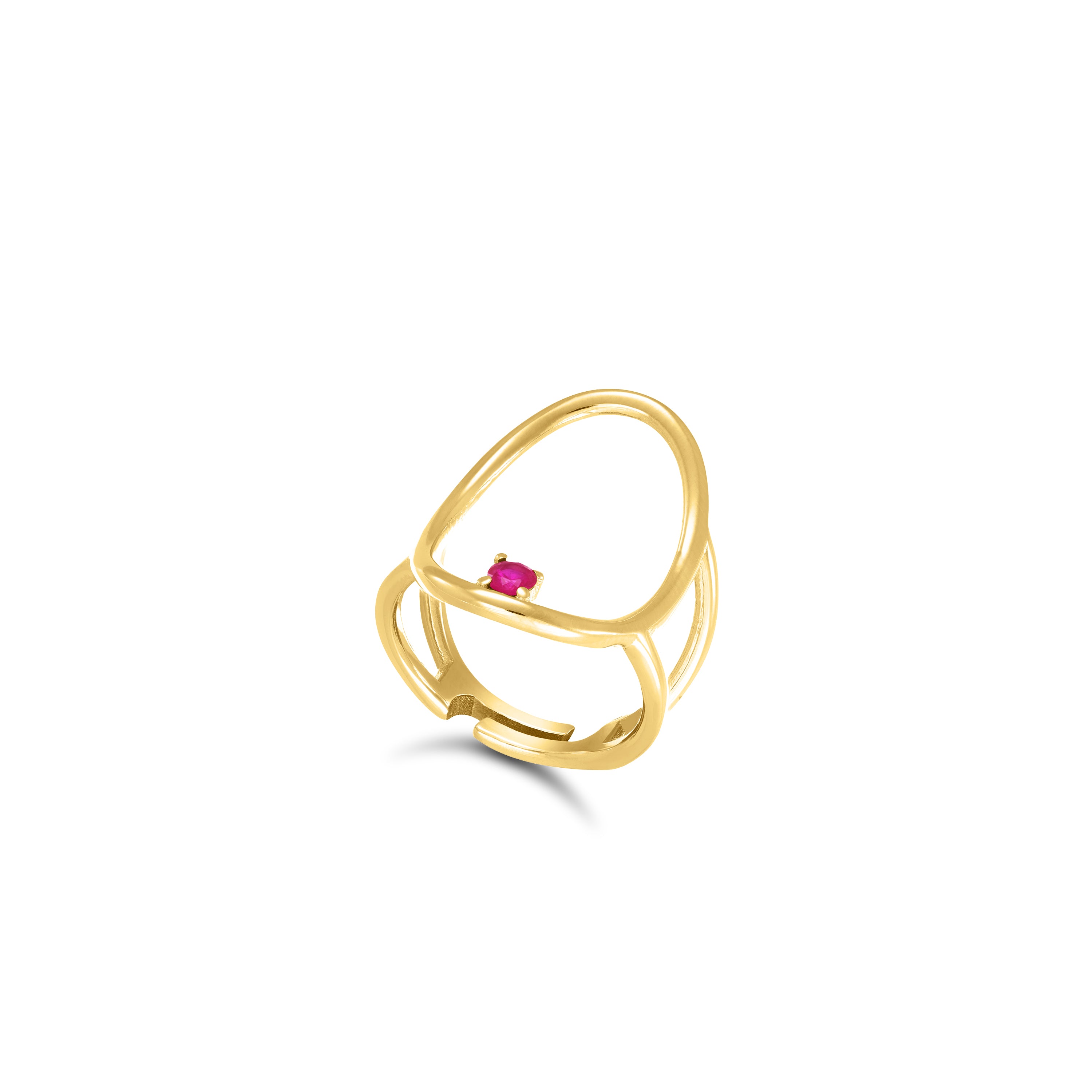 Oval Shape Ring With Dot - Gold Fuchsia Matt