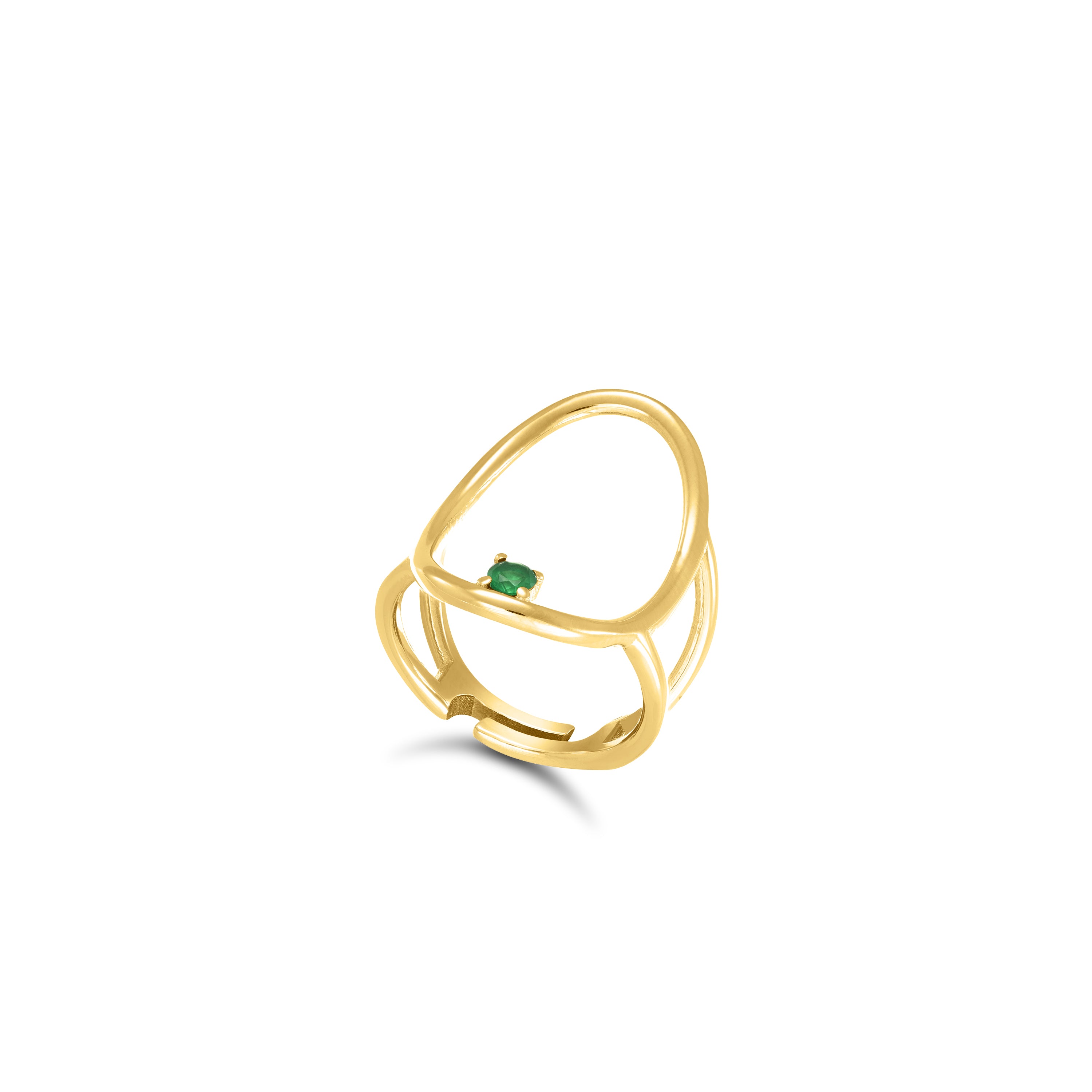 Oval Shape Ring With Dot - Gold Green