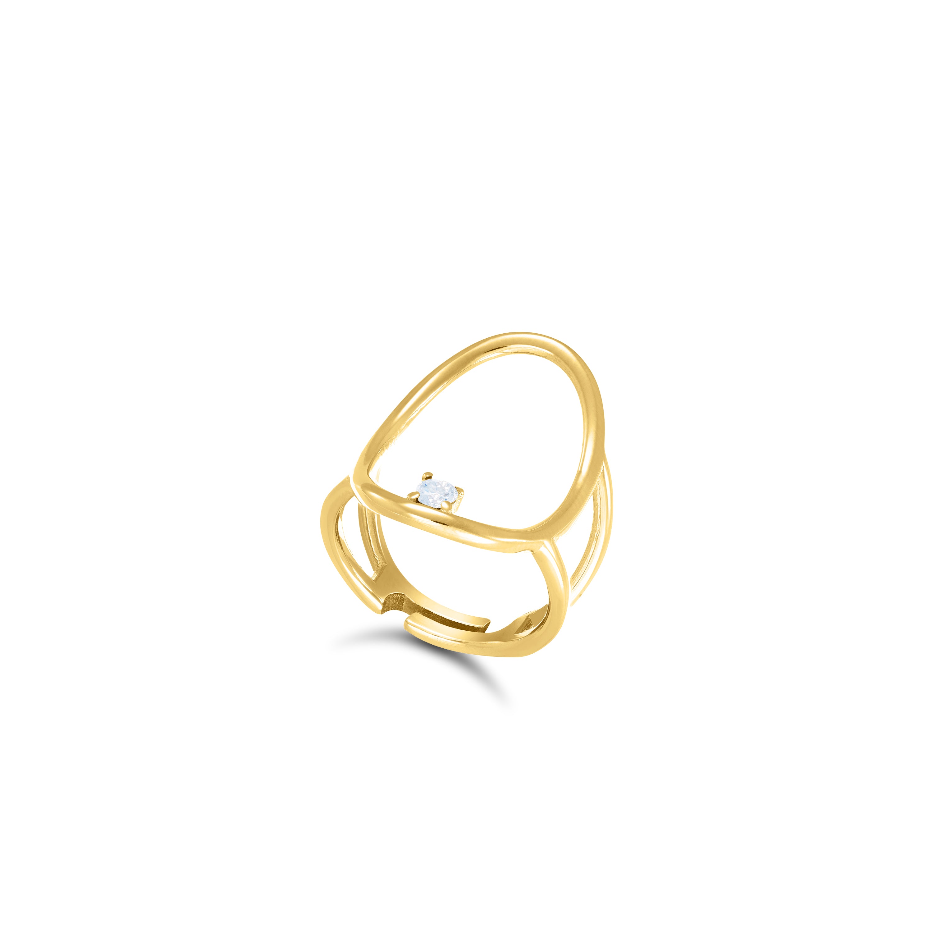 Oval Shape Ring With Dot - Gold White