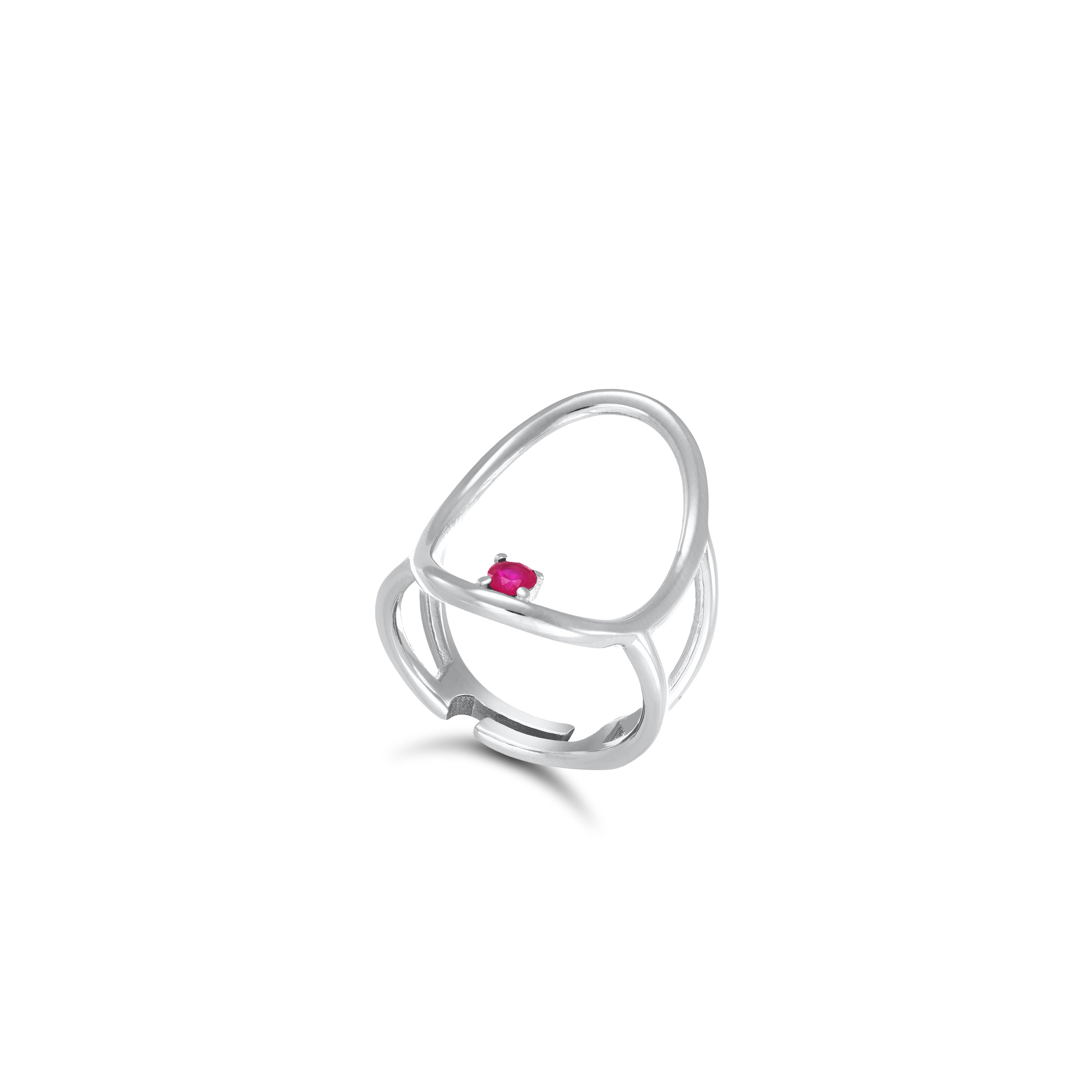 Oval Shape Ring With Dot - Silver Fuchsia Matt