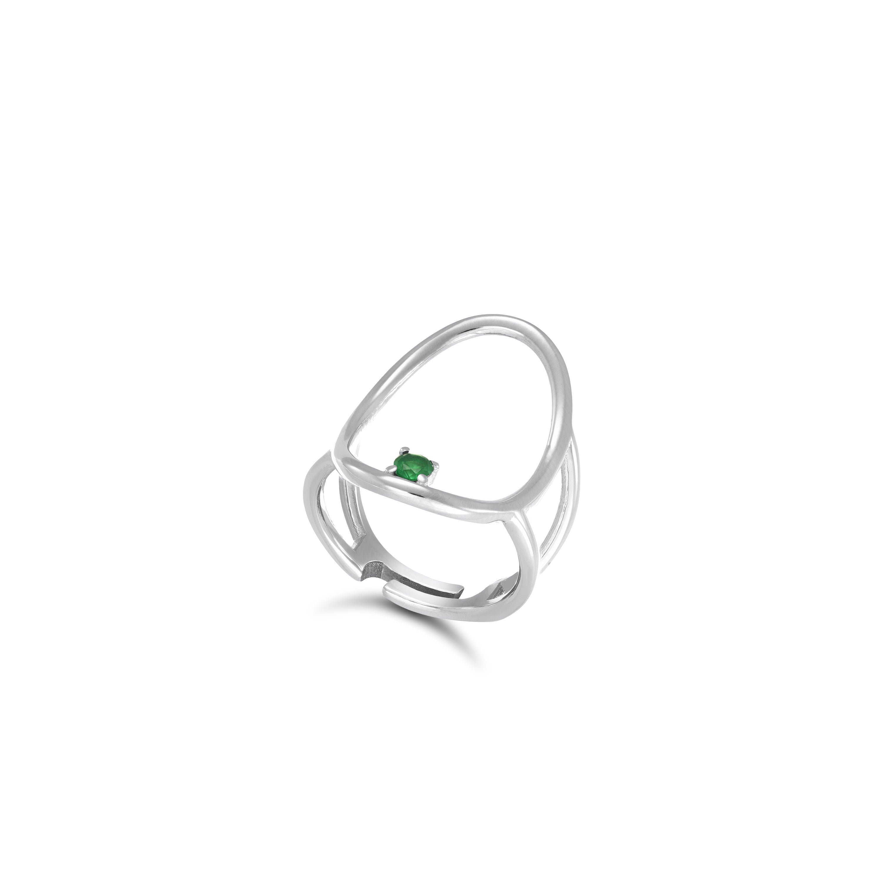 Oval Shape Ring With Dot - Silver Green