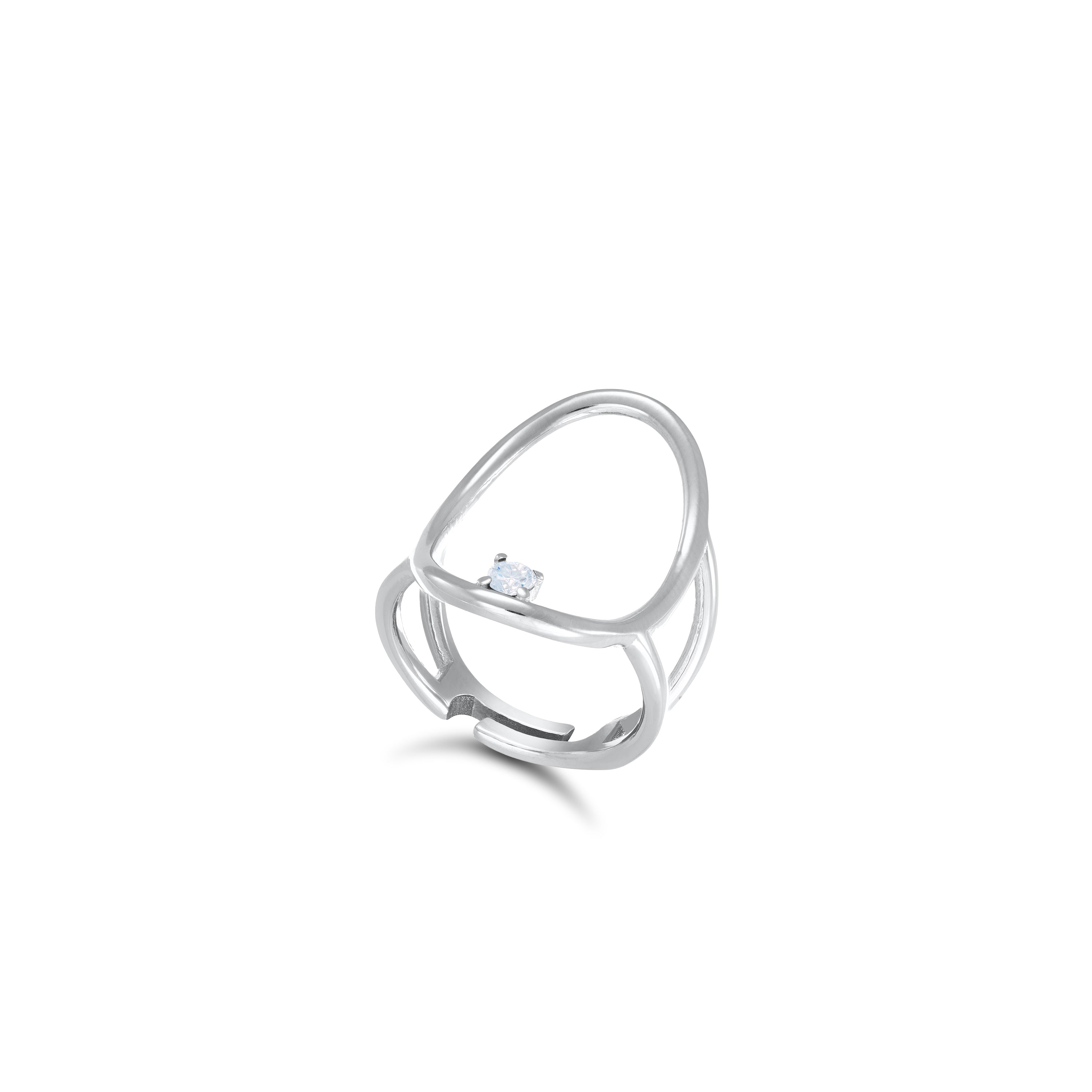 Oval Shape Ring With Dot - Silver White