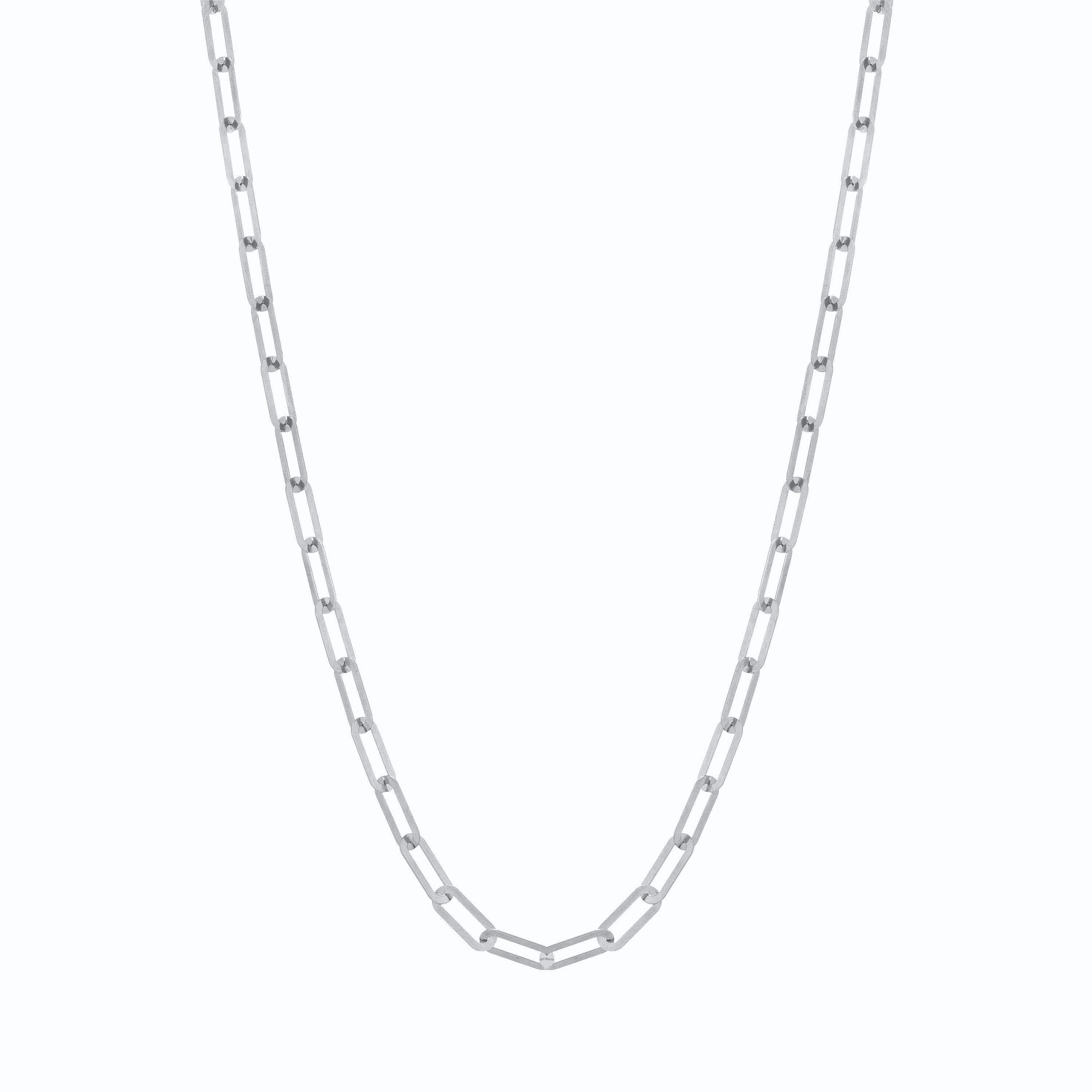 Paperclip Link Chain Long Necklace - Silver