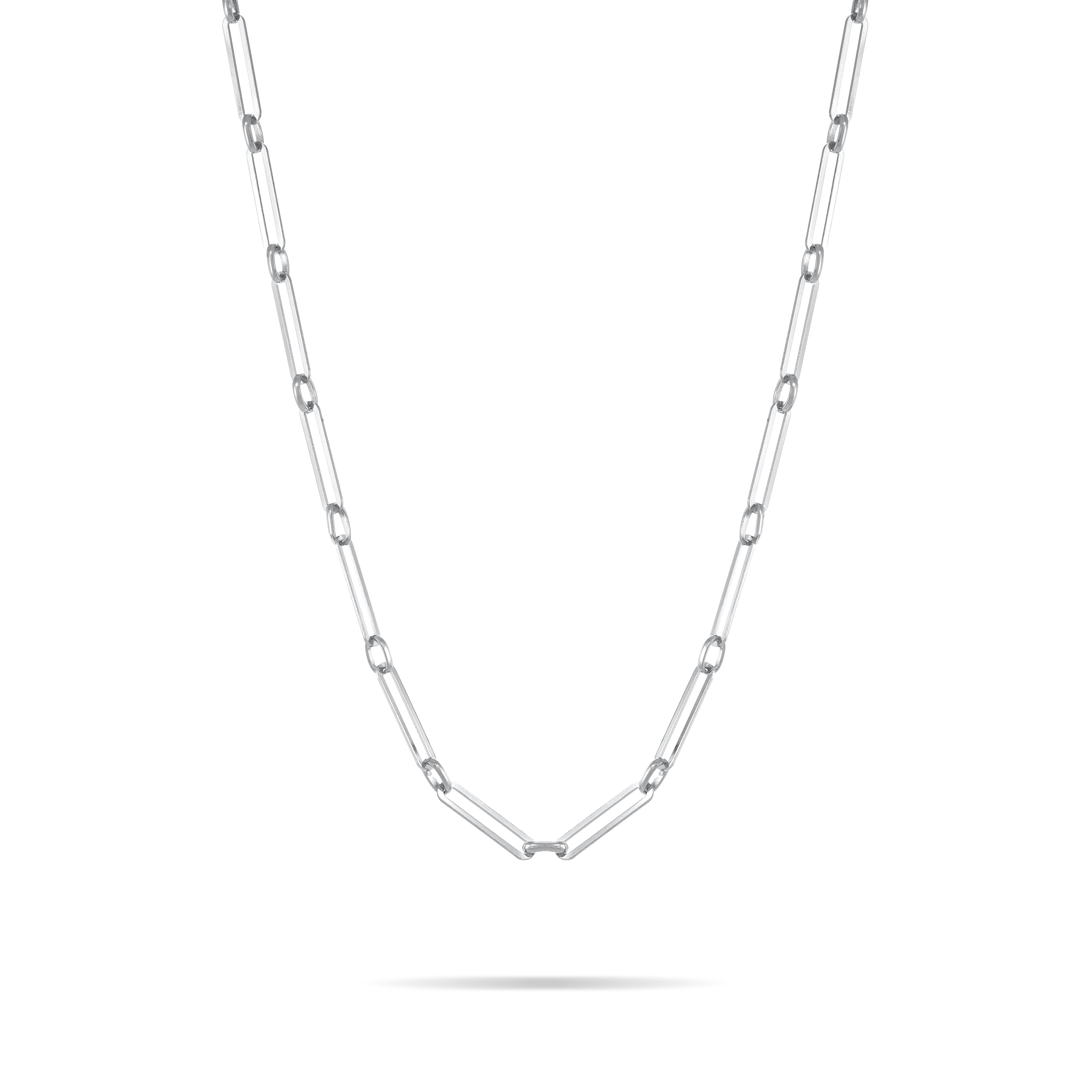 Paperclip Link Chain With Connection Long Necklace - Silver