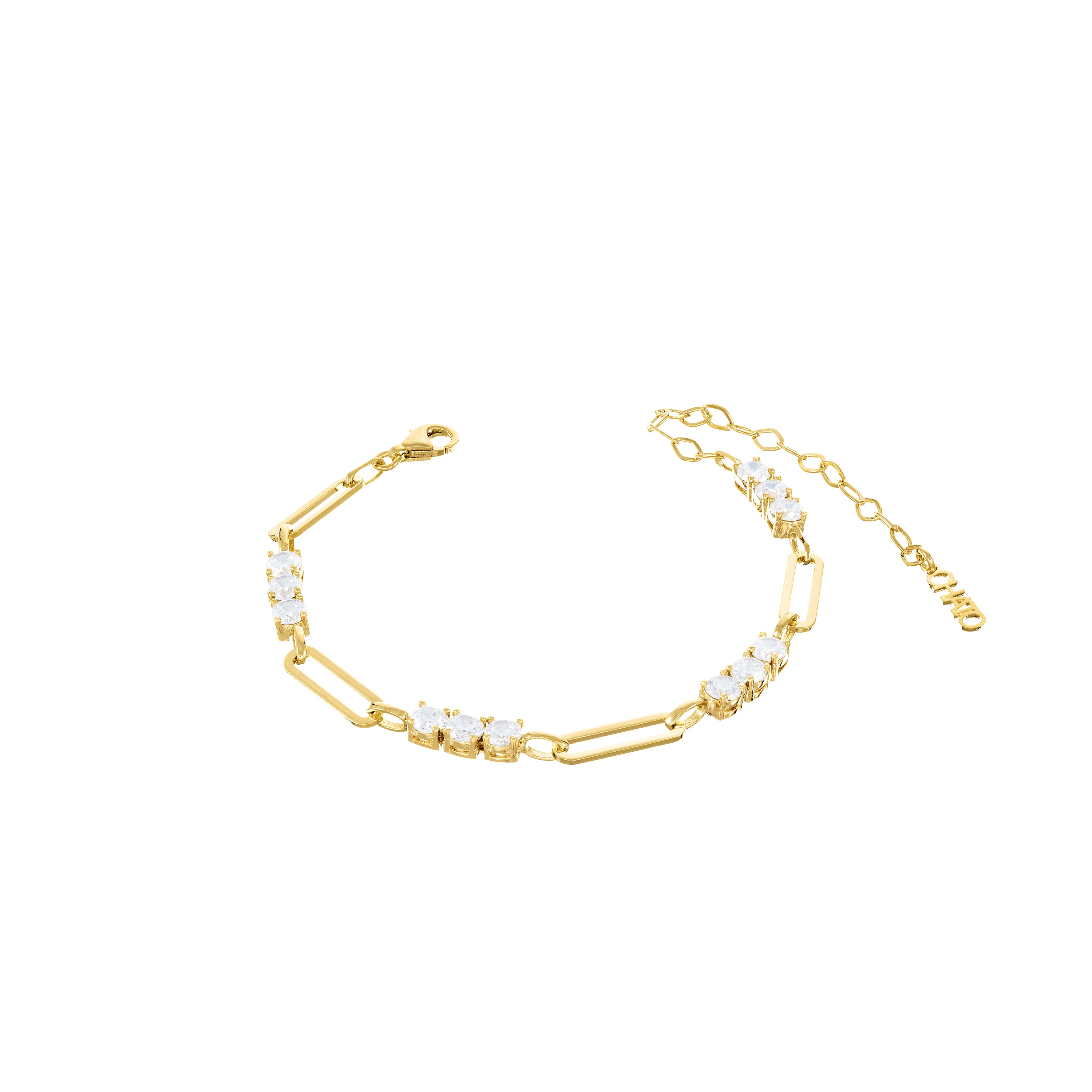 Paperclip With Three Dots Zirconia Bracelet - Gold