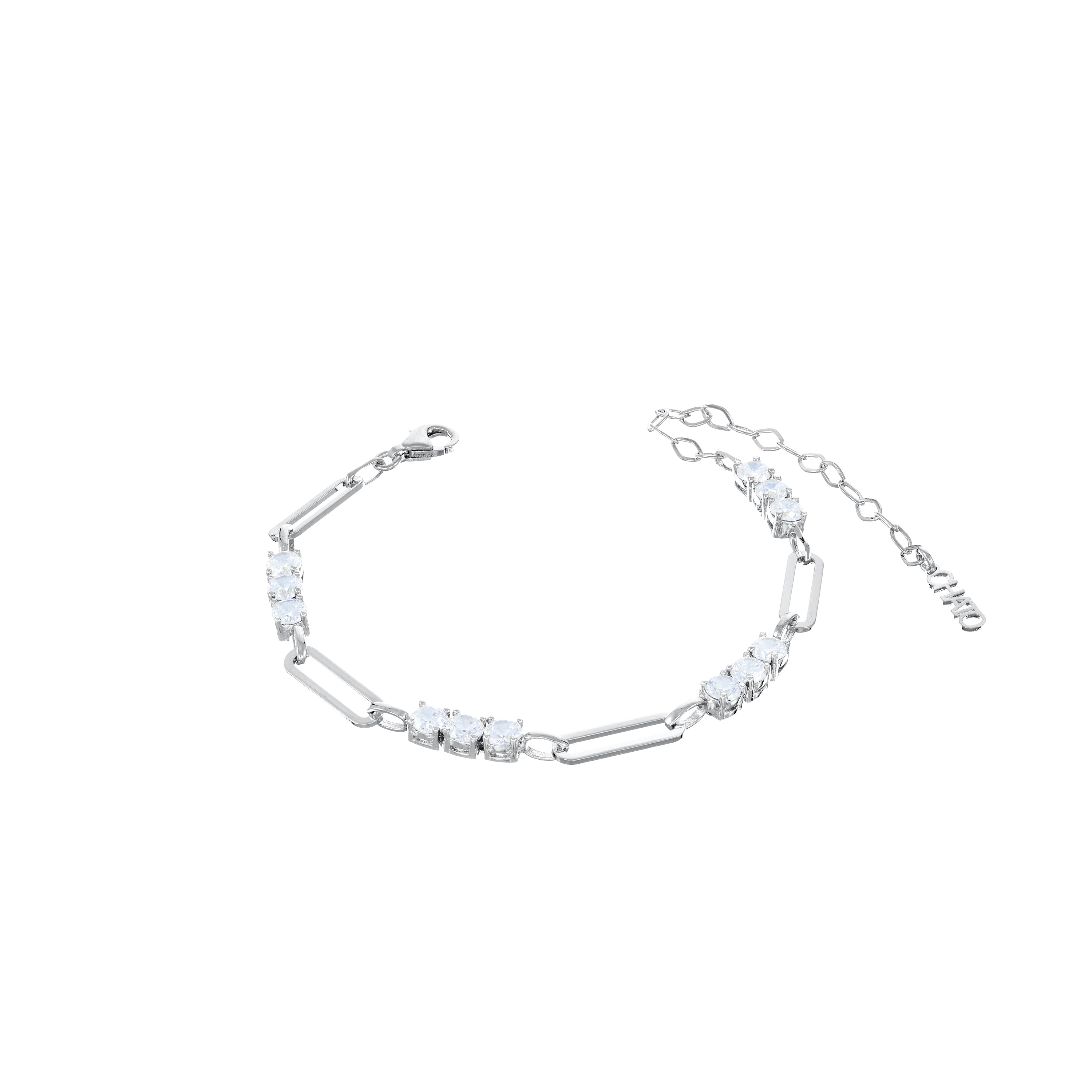Paperclip With Three Dots Zirconia Bracelet - Silver