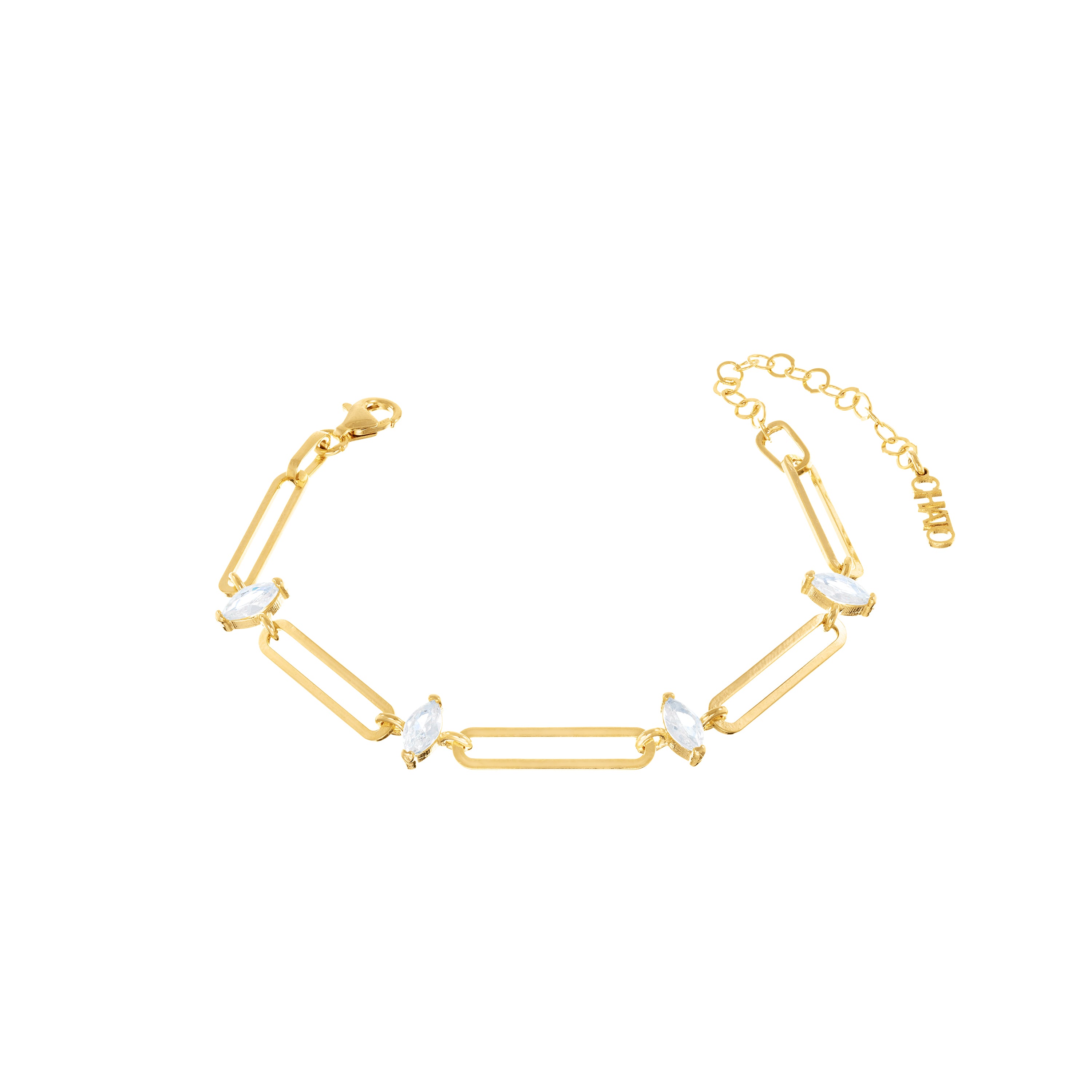 Paperclip With Marquise Cubic Zirconia Bracelet - Gold White