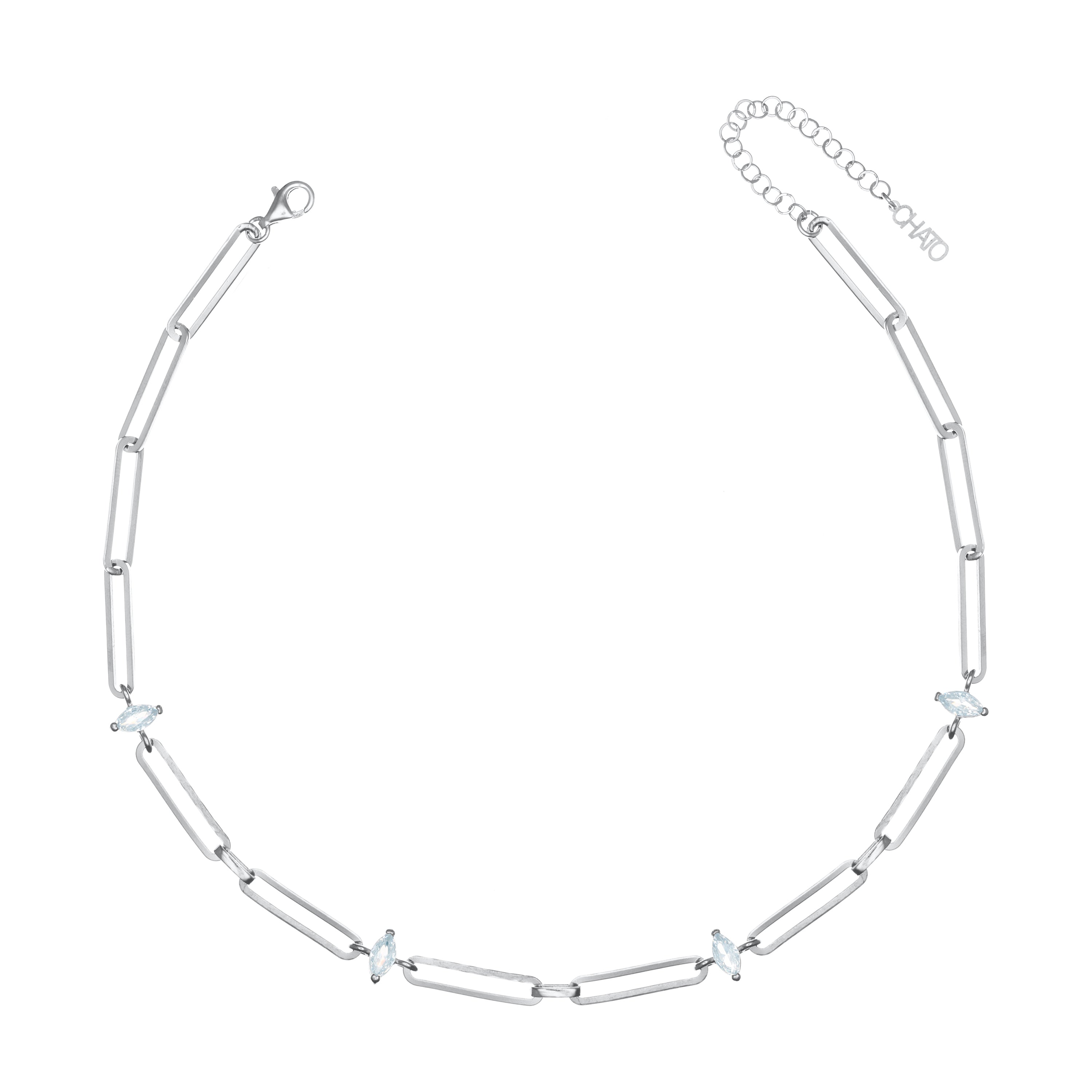 Paperclip With Marquise Zirconia Choker - Silver White