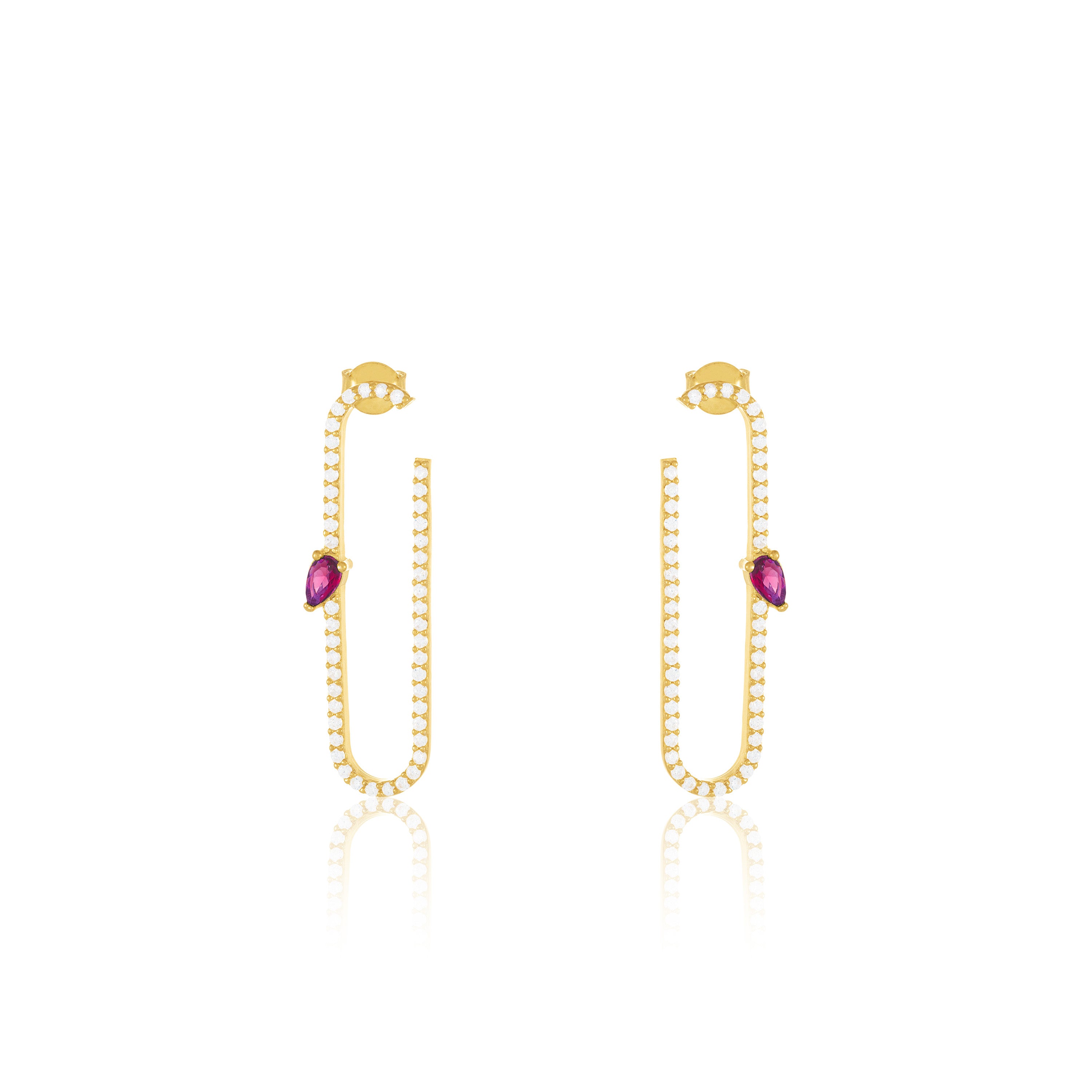 Paperclip With Teardrop Statement Earrings - Gold Fuchsia And White