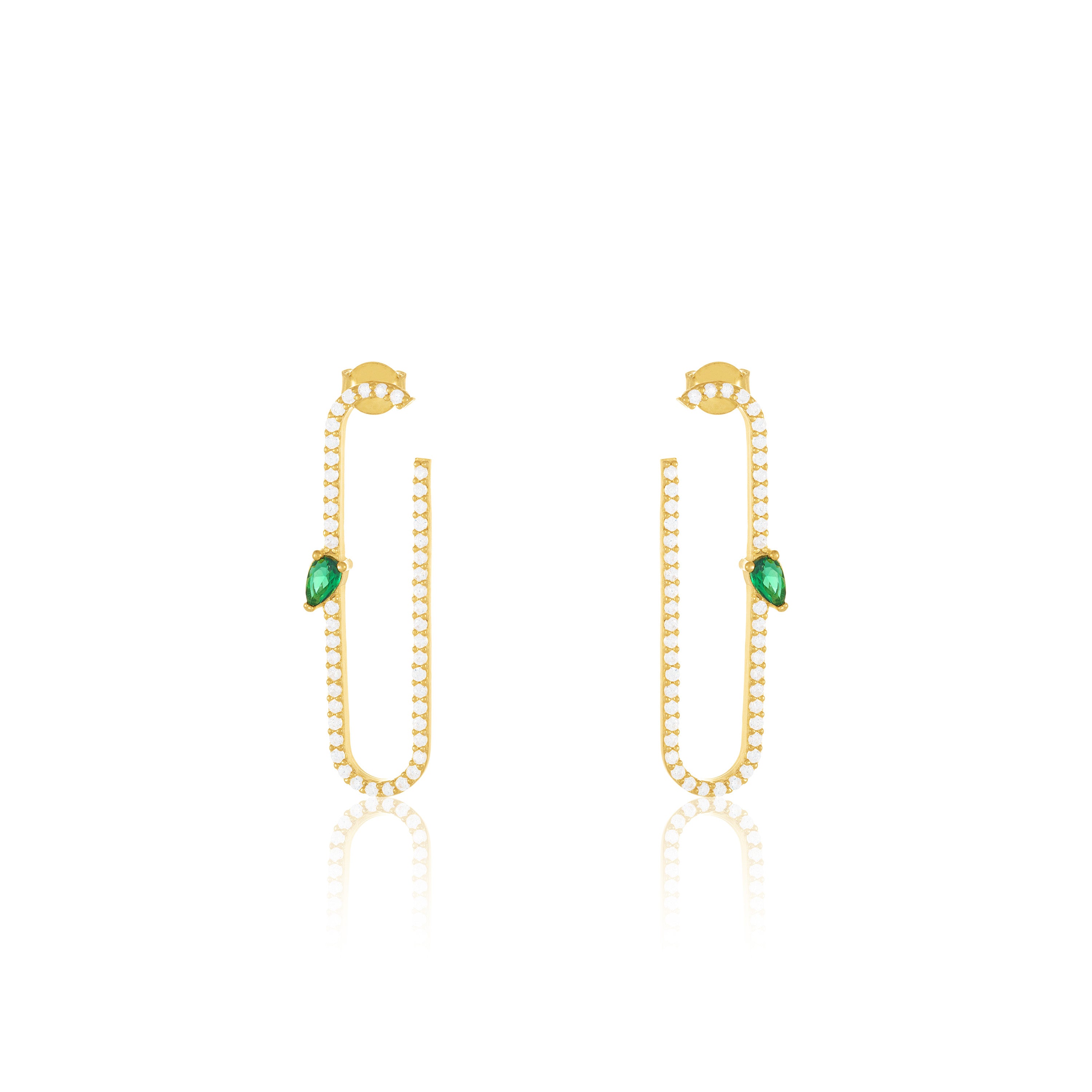 Paperclip With Teardrop Statement Earrings - Gold Green And White
