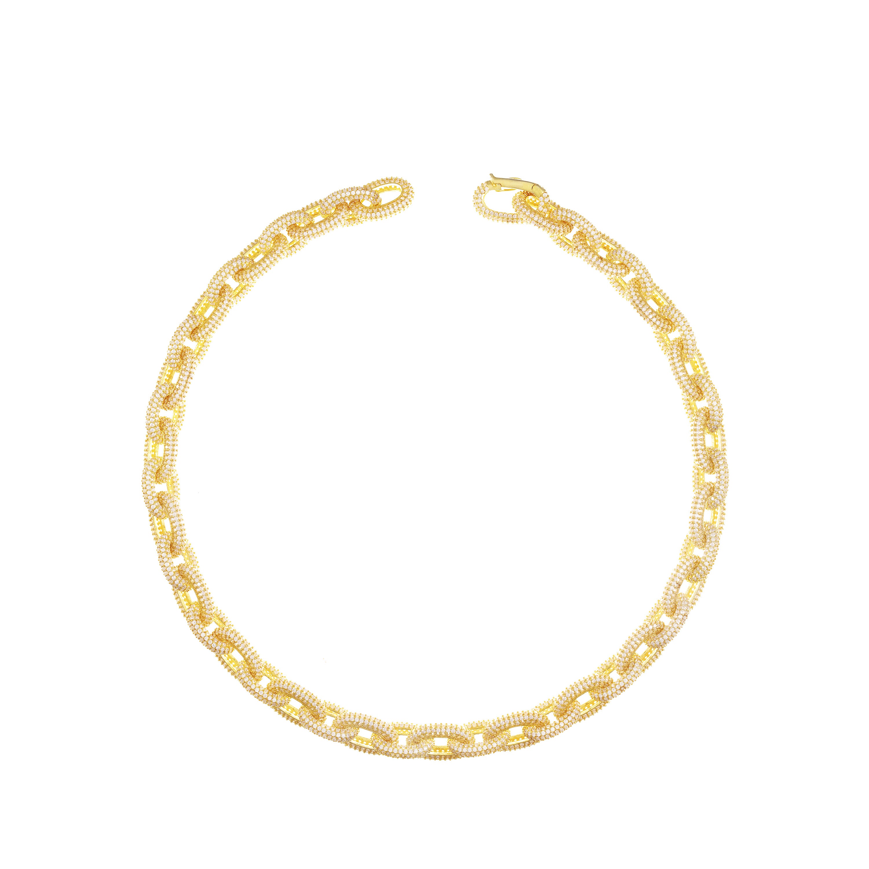 Pave Crew Link Chain Necklace - Gold White