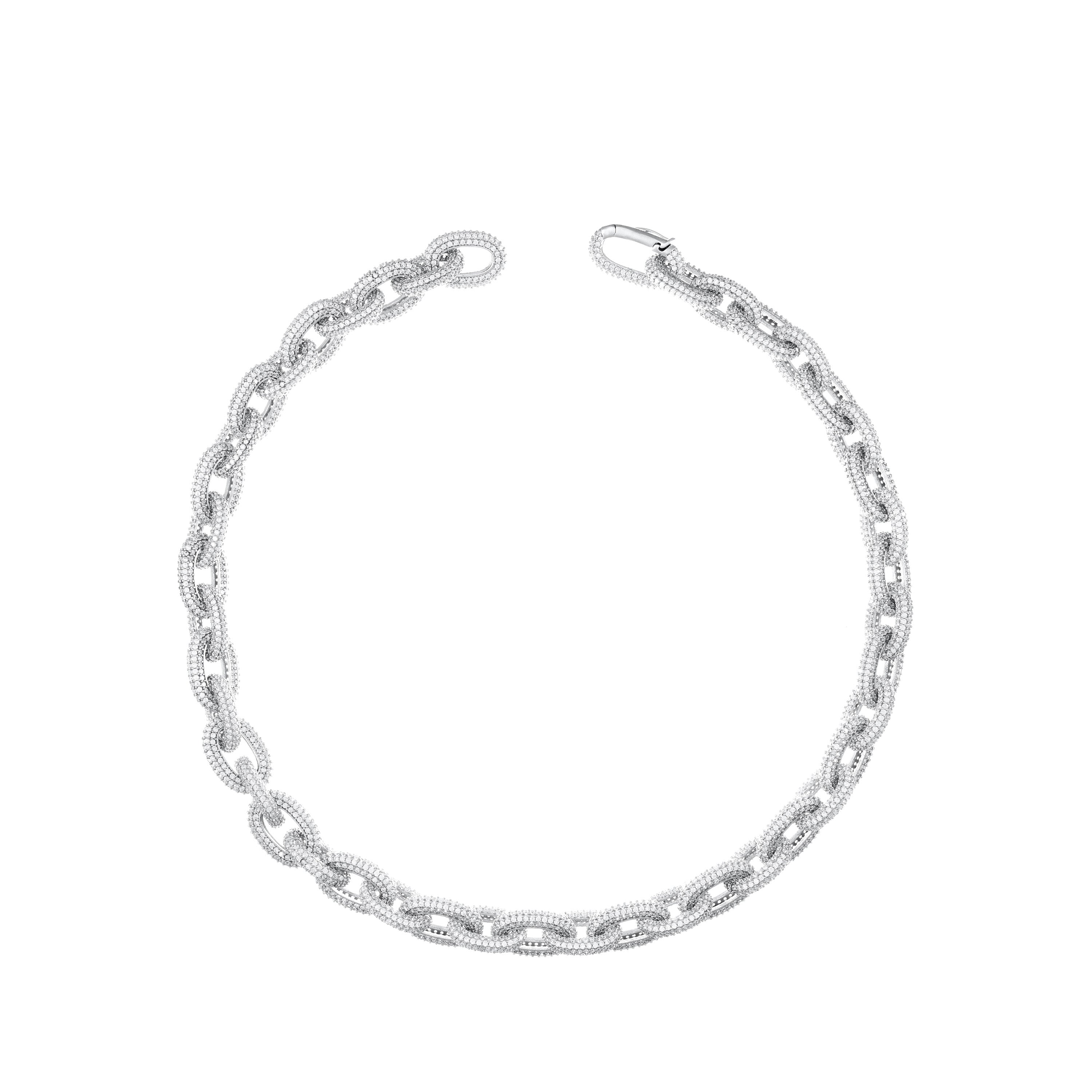 Pave Crew Link Chain Necklace - Silver White