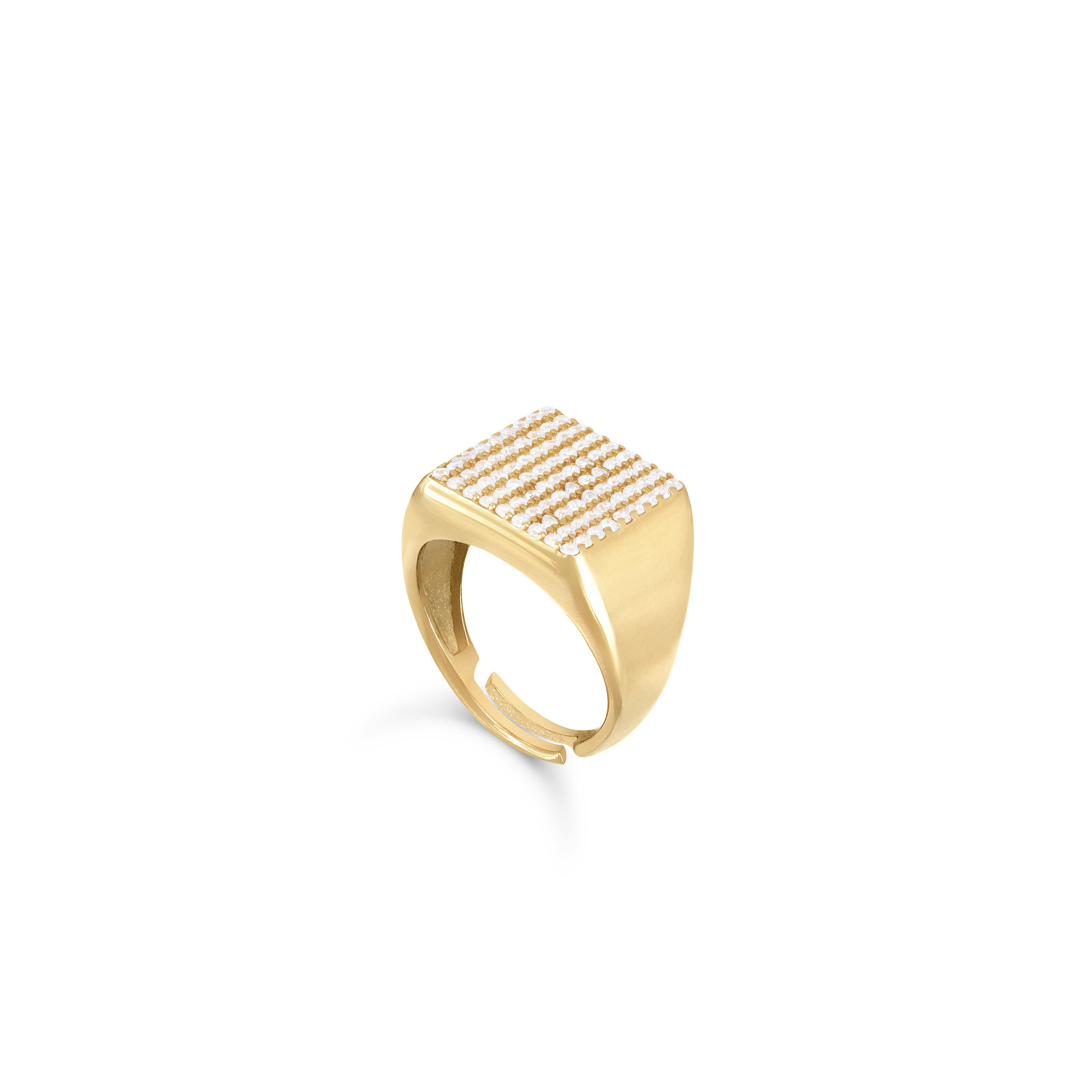 Pave Square Signet Pinky Ring - Gold White