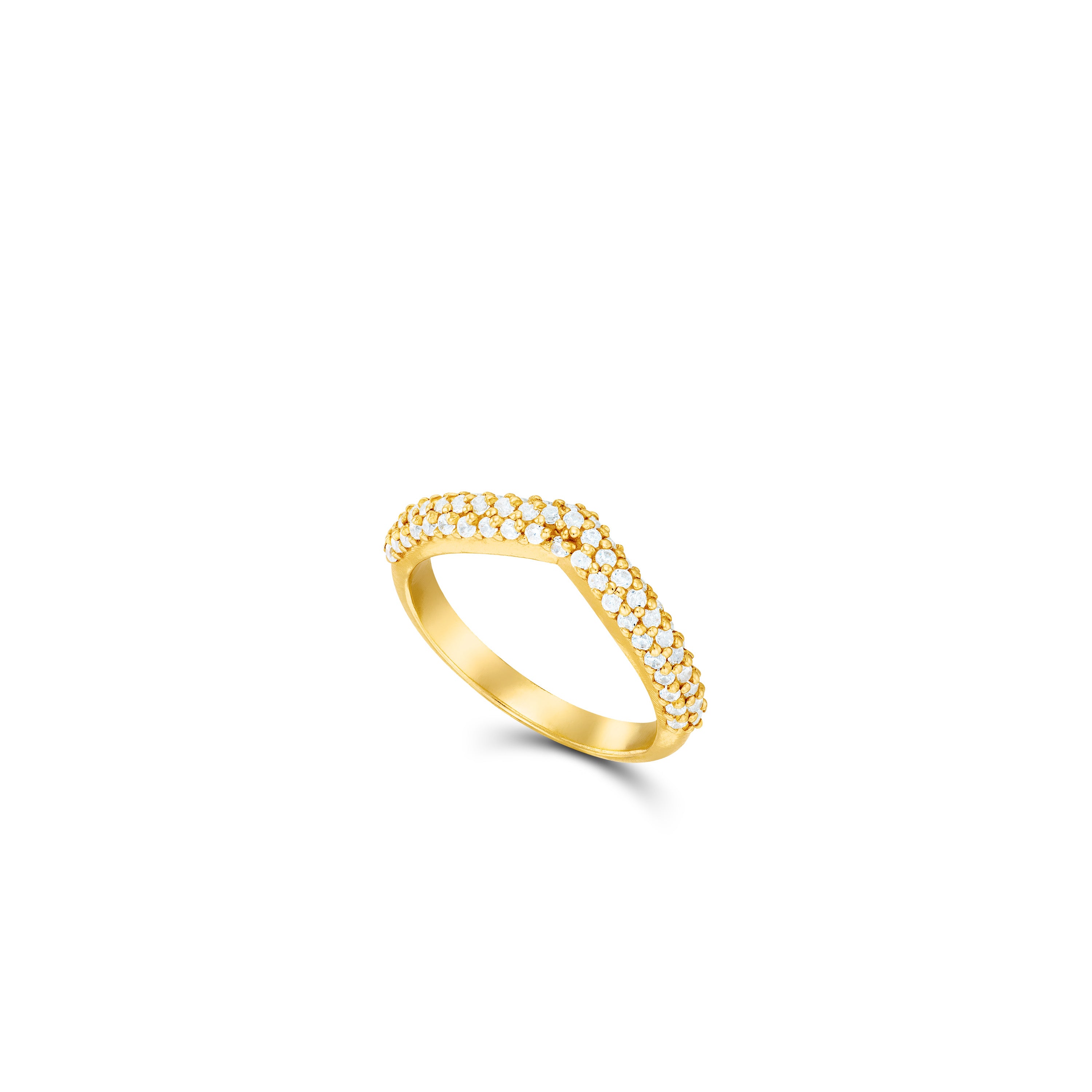 Pave Cz Chevron Band Pinky Ring- Gold White