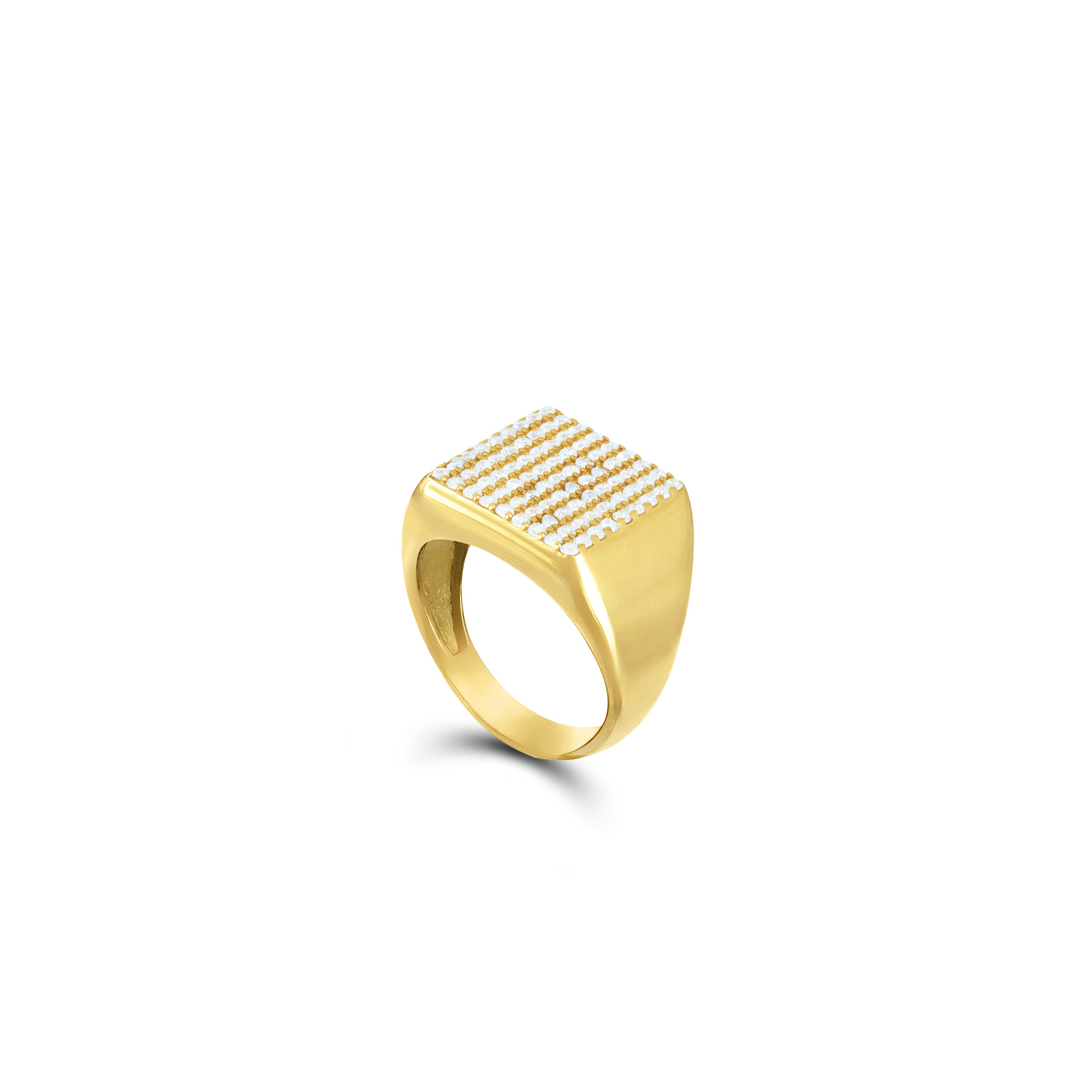 Pave Square Signet Pinky Ring - Gold White