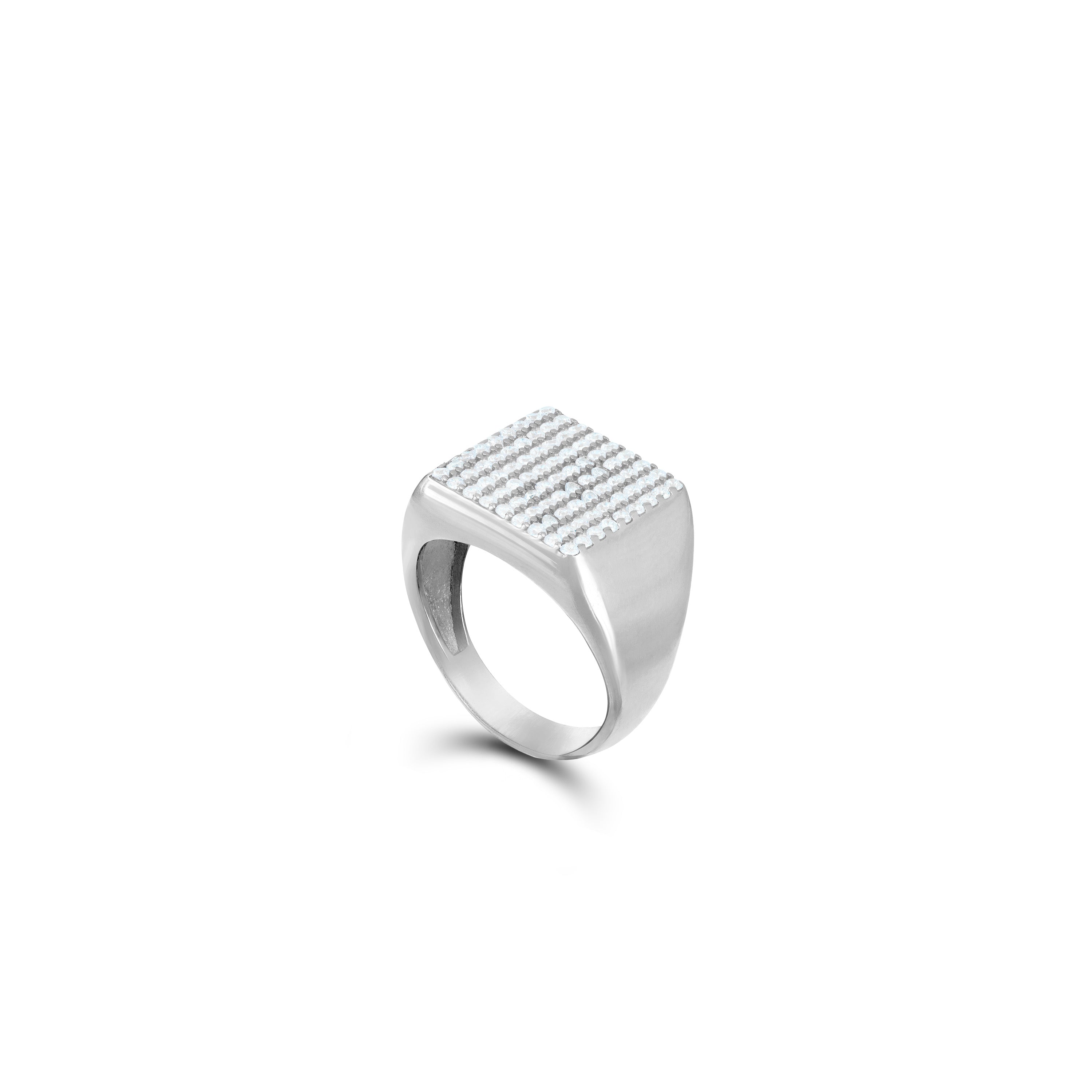 Pave Square Signet Pinky Ring - Silver White