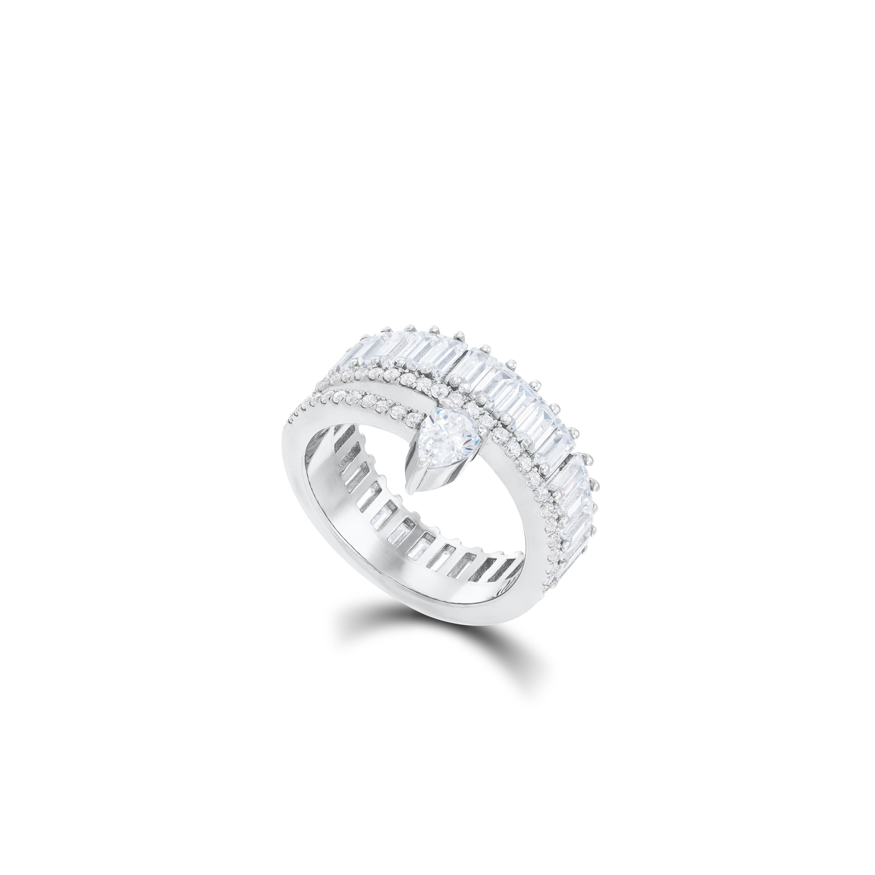 Pear Accent Baguette Pave Statement Ring