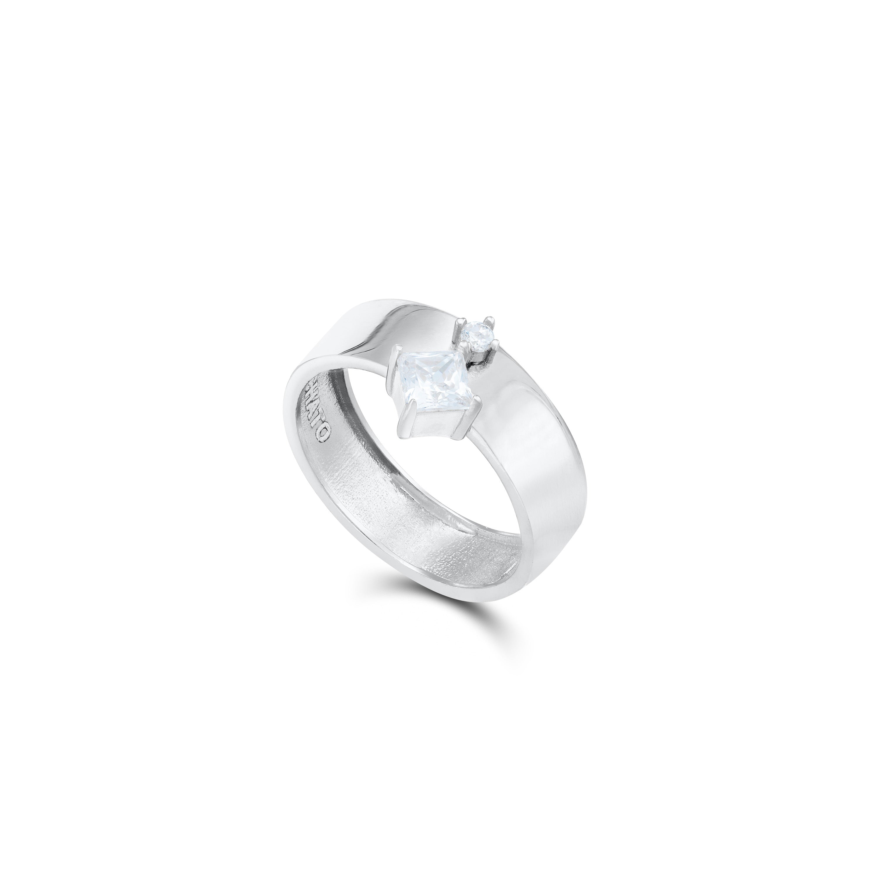Princess Cut One Dot Cubic Zirconia Band Ring - Silver White