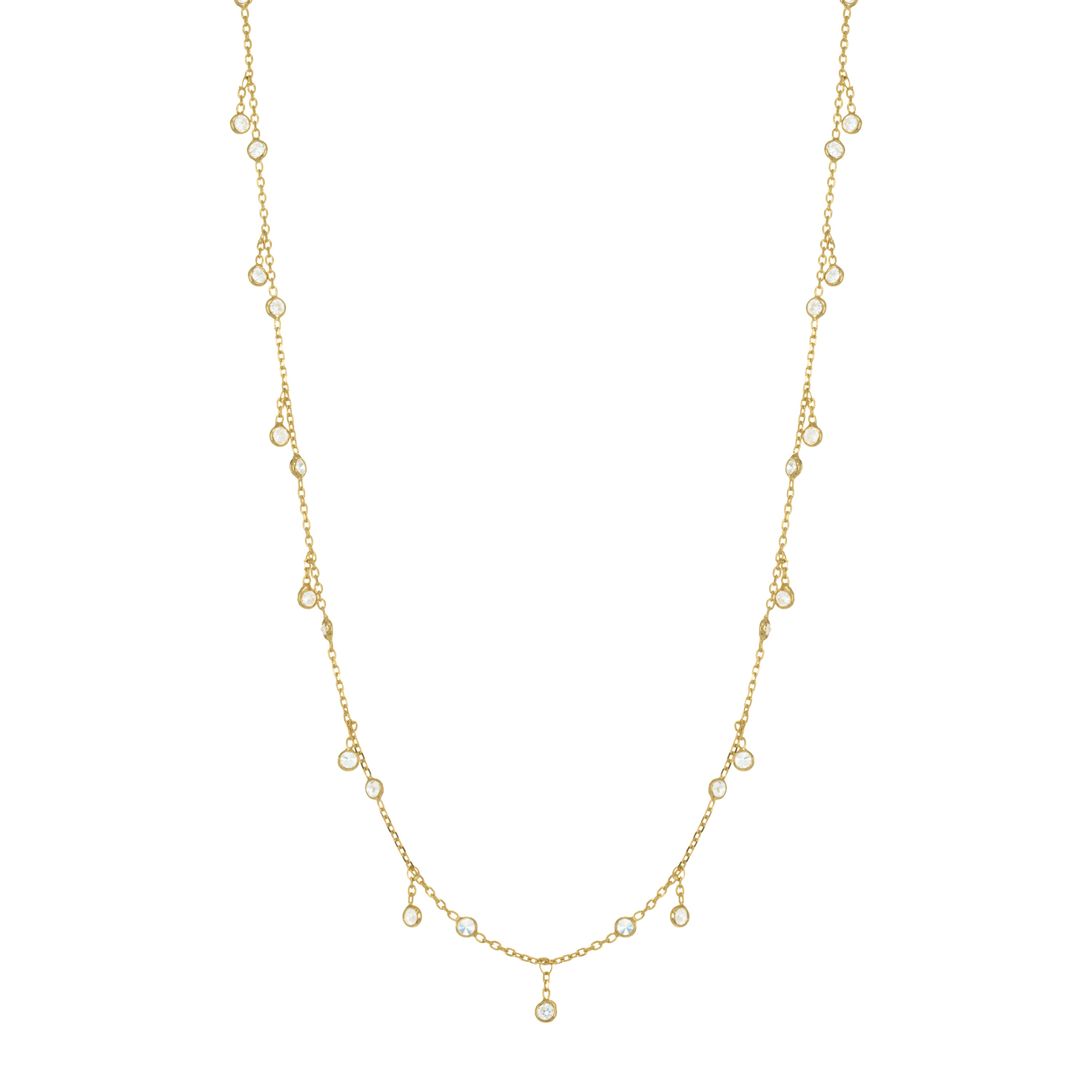 Rain Drops Dangle Long Necklace - Gold White