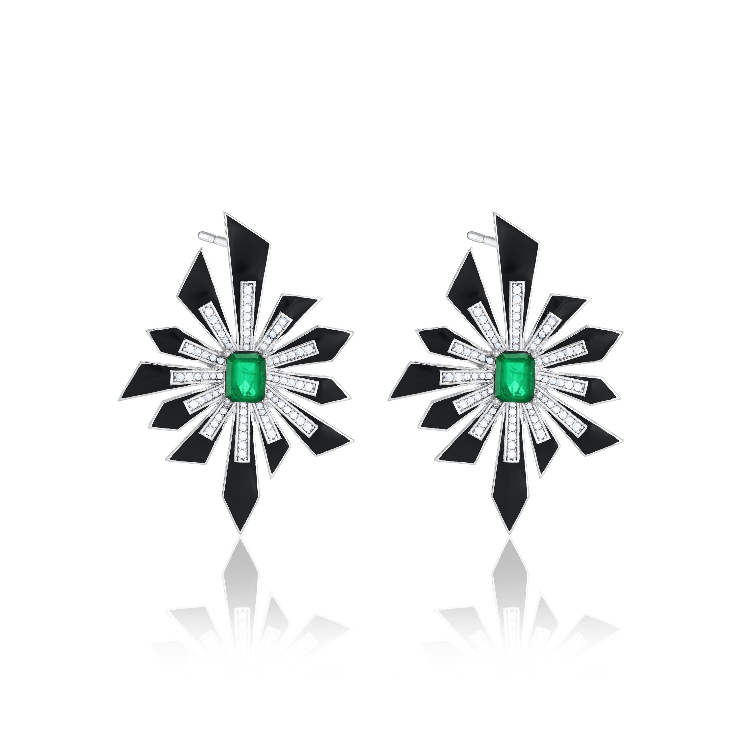 Rectangle Centered Starburst Enamel and CZ Earrings