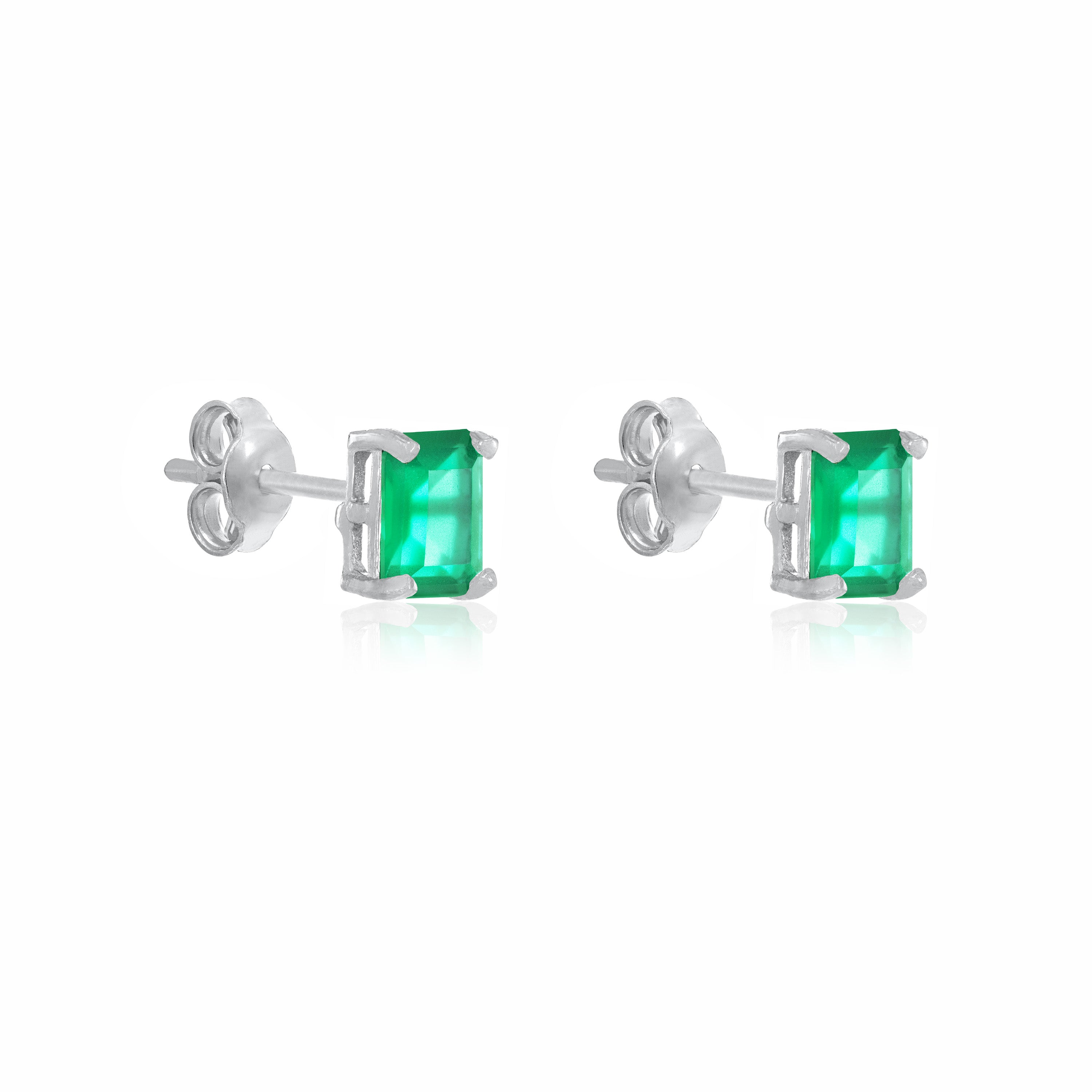 Rectangle Moissanite Stud Earrings - Silver Green