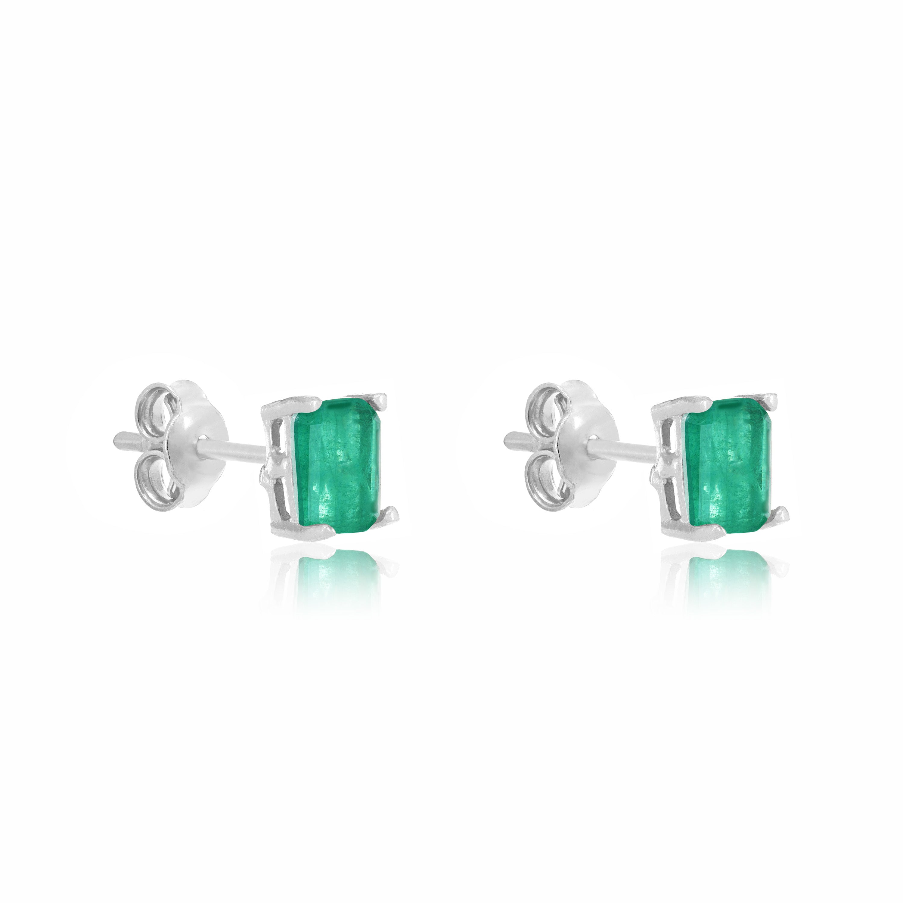 Rectangle Moissanite Stud Earrings - Silver Green Matt